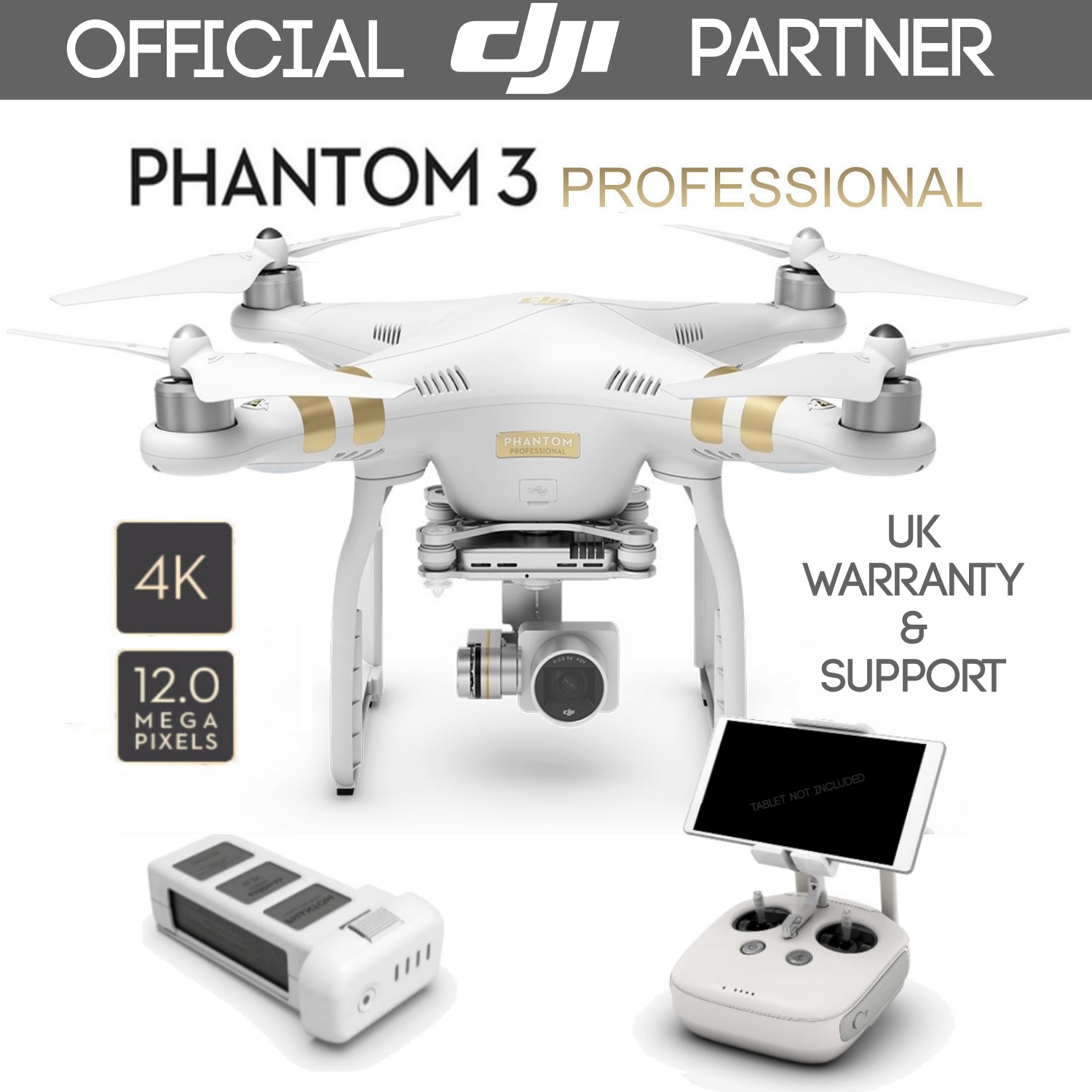 DJI Phantom 3 Professional Gold Quadcopter Drone With UHD 4K 12MP ...