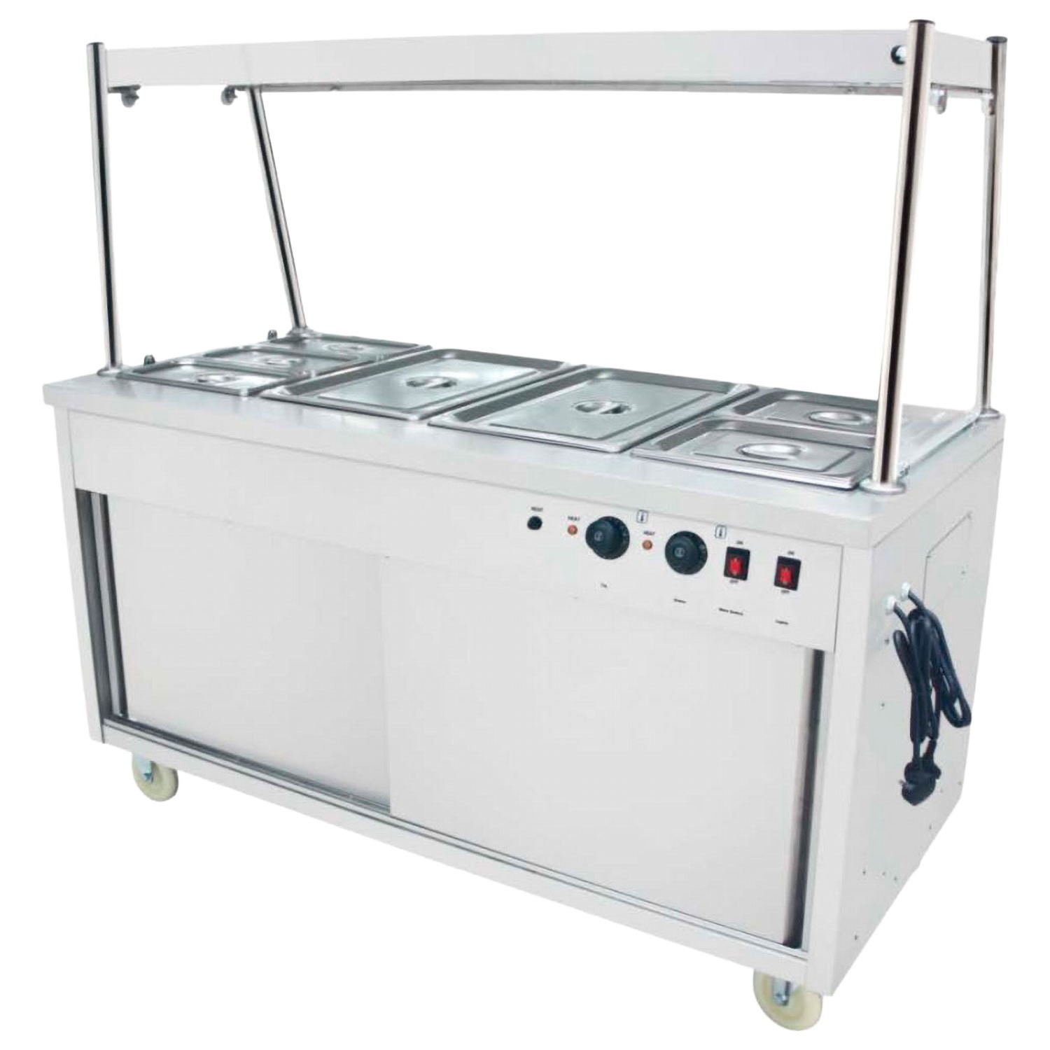 Hamoki Light Commercial 4 X 1/1 Gn Mobile Heated Servery Gantry Glass 1500Mm Wide 291009