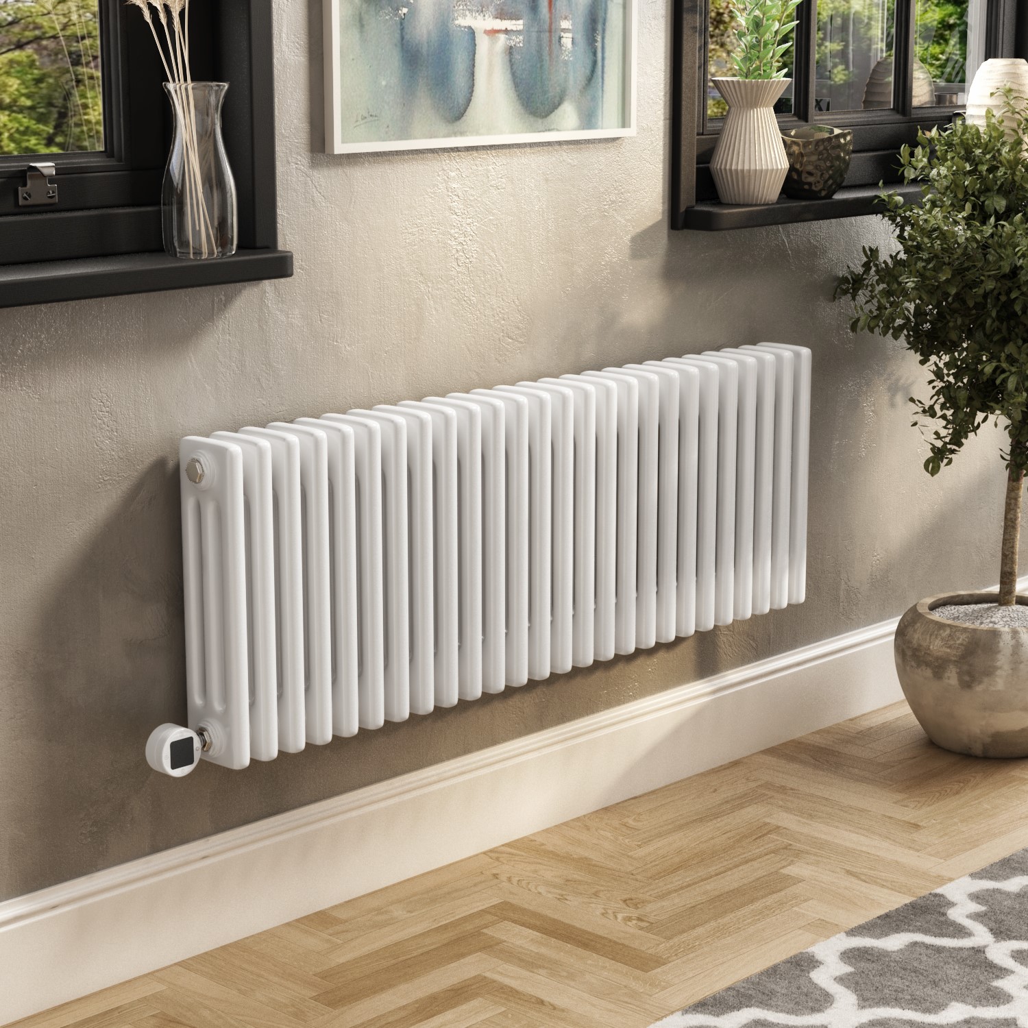 Electriq Horizontal Column Smart Electric Radiator With Wi-Fi Thermostat 1200W H400xw1190mm Bathroom Safe HC26-400-1.2WW - Image 3