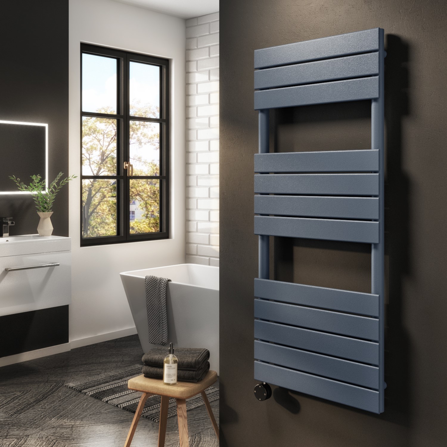 Electriq Anthracite Flat Panel Smart Electric Towel Radiator With Wi-Fi Thermostat 1000W H1200xw500mm Bathroom Safe VSTR12-1200-1DGW - Image 3