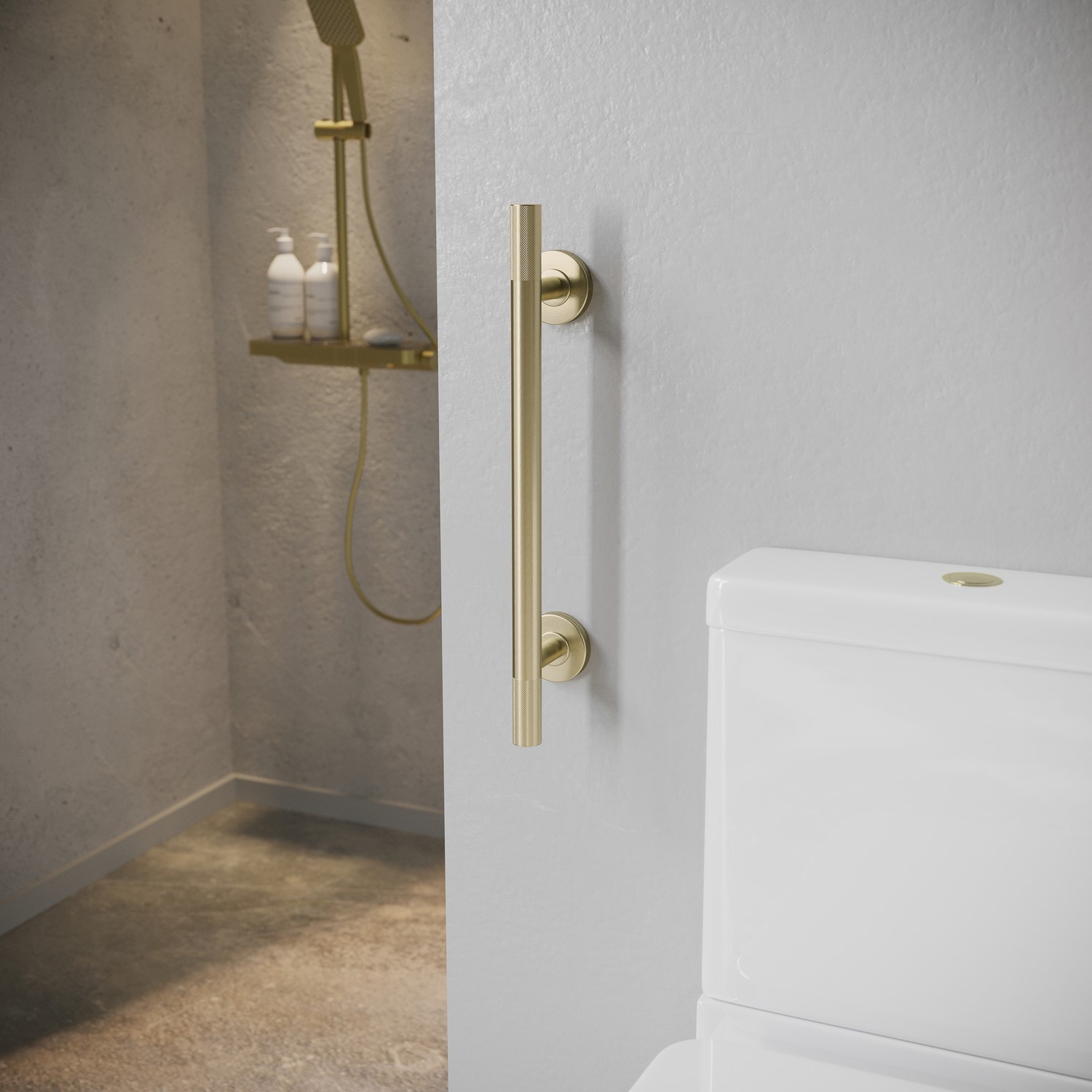 Arissa Brass Knurled Bathroom Grab Rail 600 X 77Mm - Image 3