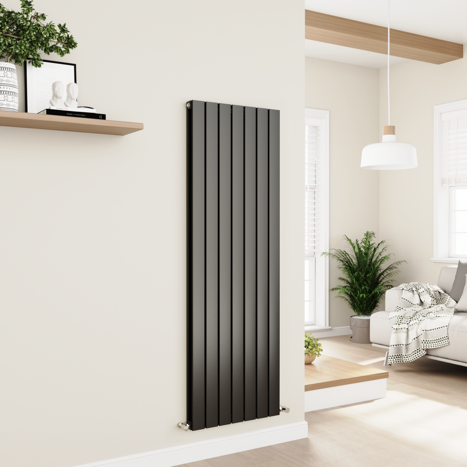 Eco Eleganza Black Midnight Vertical Flat Designer Aluminium Radiator 1600X525mm Double Panel 4724 Btu - Image 3