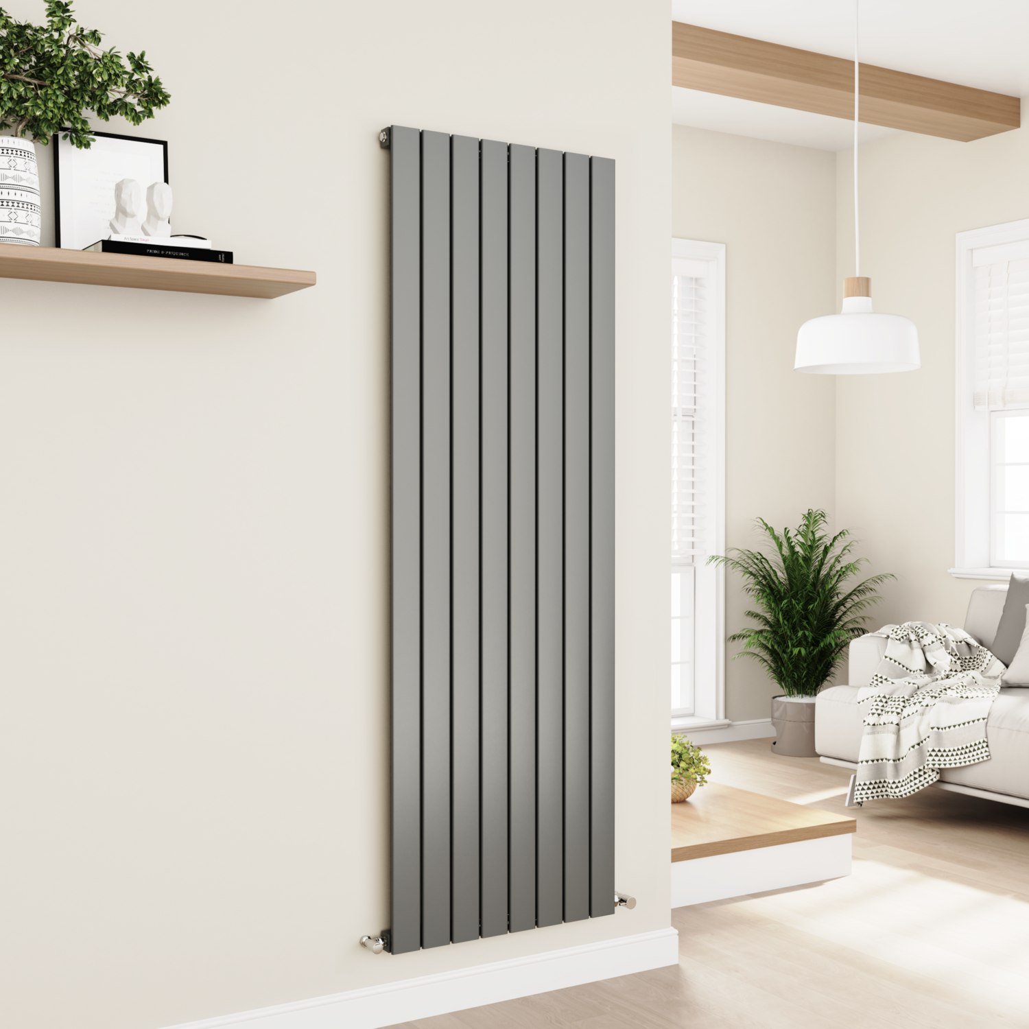 Eco Eleganza Grey Anthracite Vertical Flat Designer Aluminium Radiator 1800X600mm Single Panel 4517 Btu