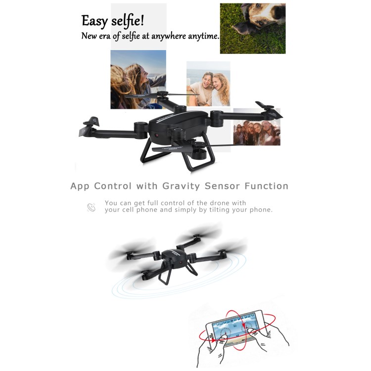 Toy Foldable Mini Drone Wifi 720P with One Key Return and altitude Hold in Black