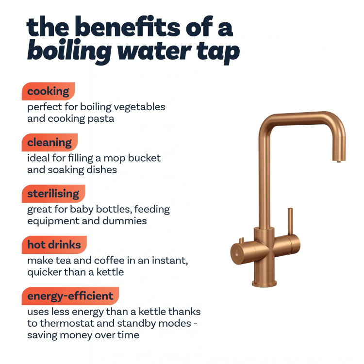 Brushed Bronze 3 in 1 Instant Boiling Hot Kitchen Mixer Square Tap with 3L Boiler - Pronto Vesta