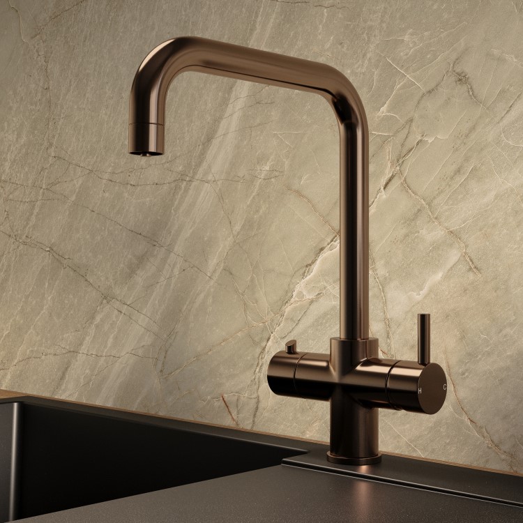 Brushed Bronze 3 in 1 Instant Boiling Hot Kitchen Mixer Square Tap with 3L Boiler - Pronto Vesta