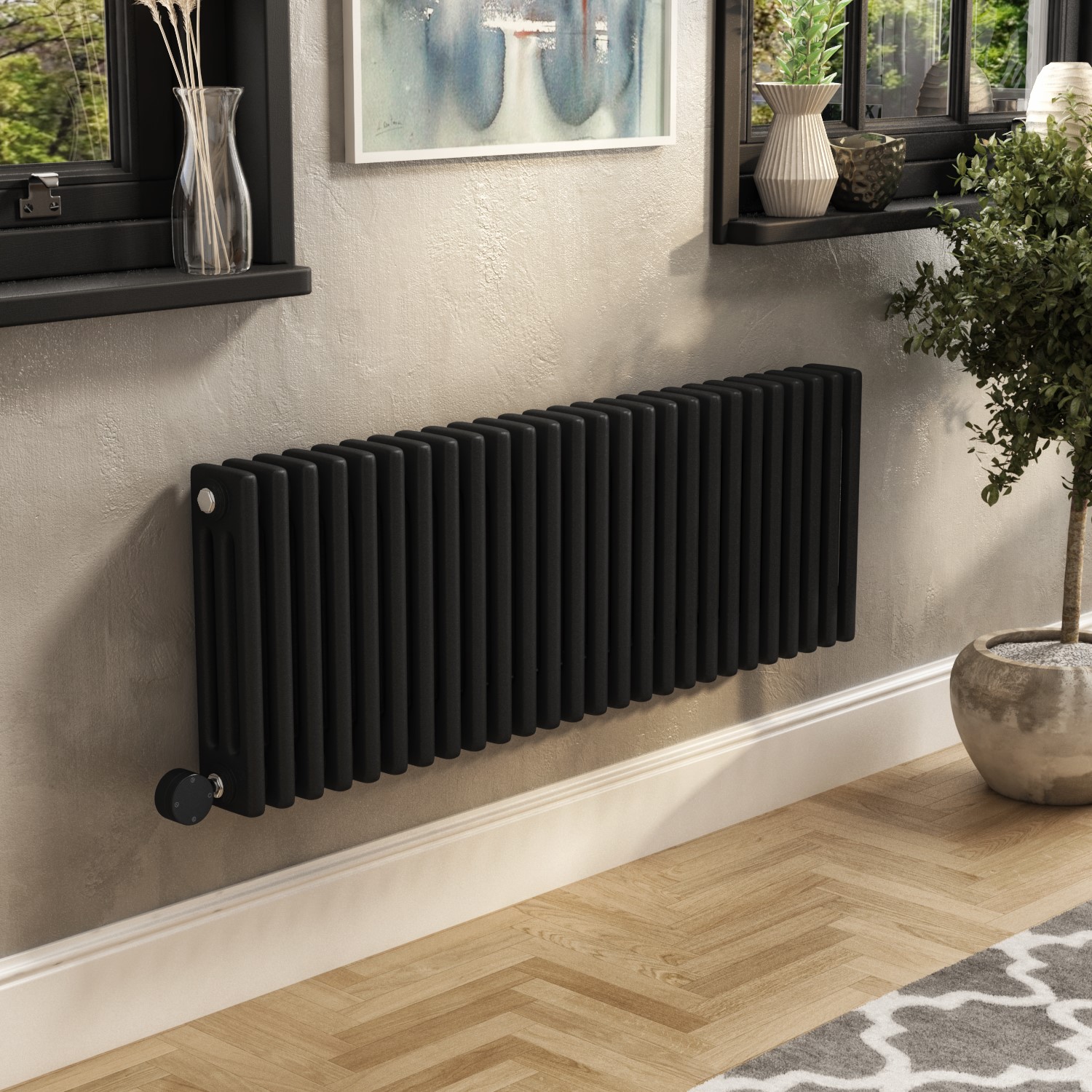 Electriq Midnight Horizontal Column Smart Electric Radiator With Wi-Fi Thermostat 1200W H400xw1190mm Bathroom Safe HC26-400-1.2BW - Image 3