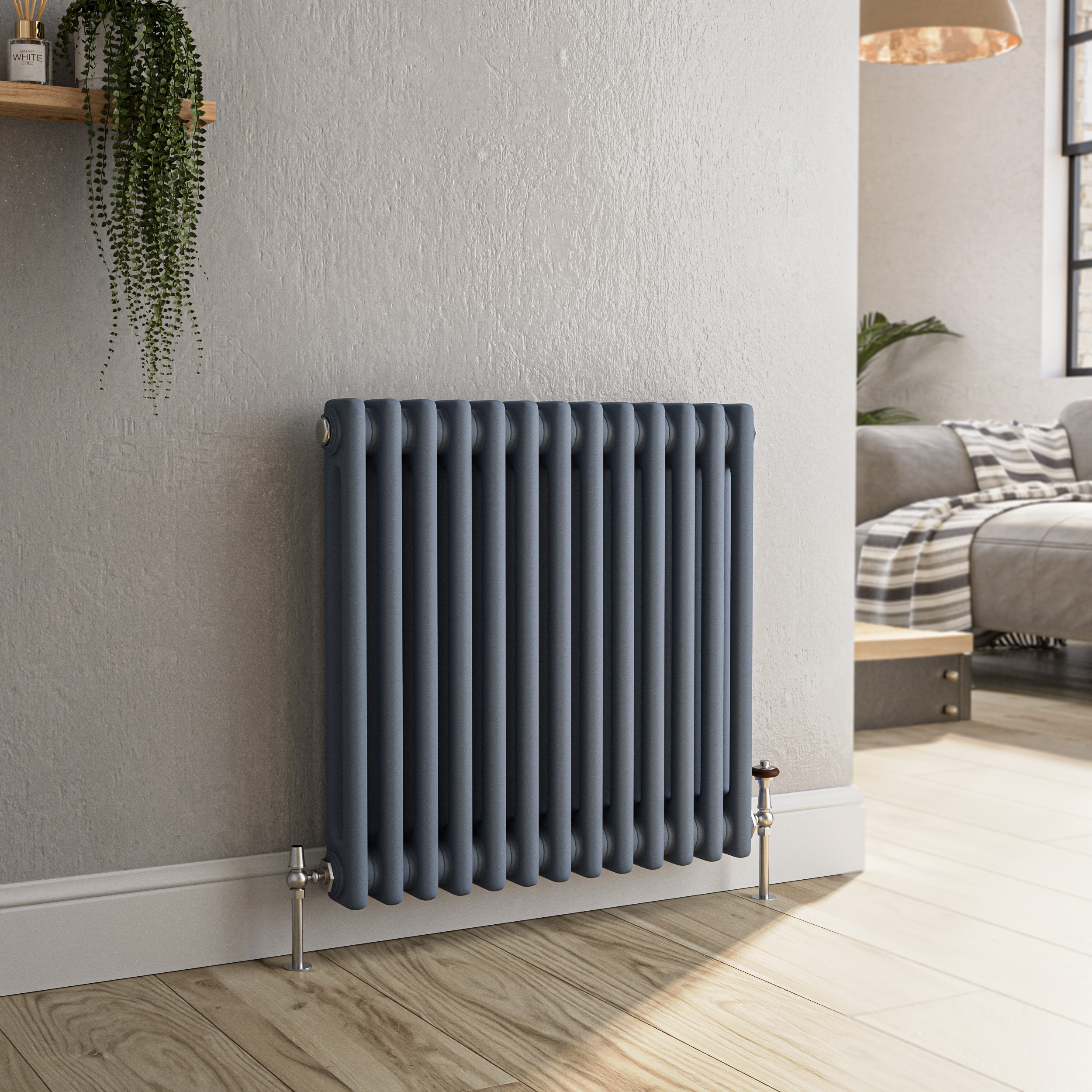 Reggio Grey Anthracite Horizontal Double Column Traditional Radiator 600X605mm 2045 Btu - Cast Iron Style
