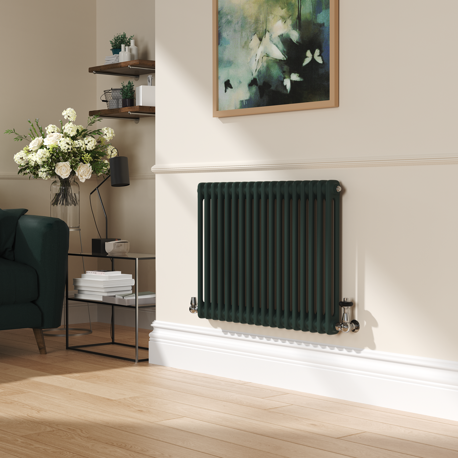 Reggio Evergreen Horizontal Double Column Traditional Radiator 600X830mm 2832 Btu Cast Iron Style HCD18-600-EGCT - Image 3