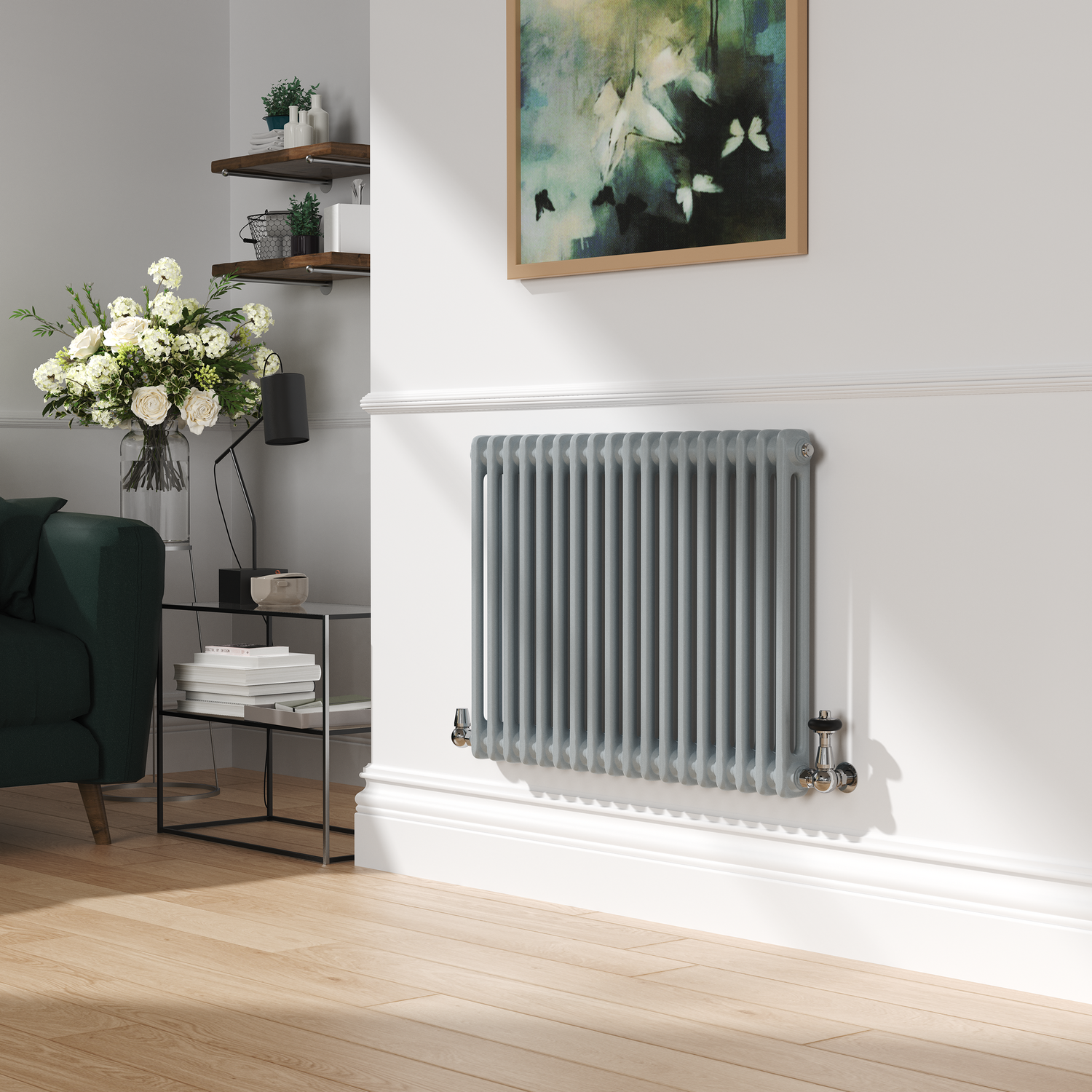 Reggio Grey Salt & Pepper Horizontal Double Column Traditional Radiator 600X830mm 2832 Btu - Cast Iron Style