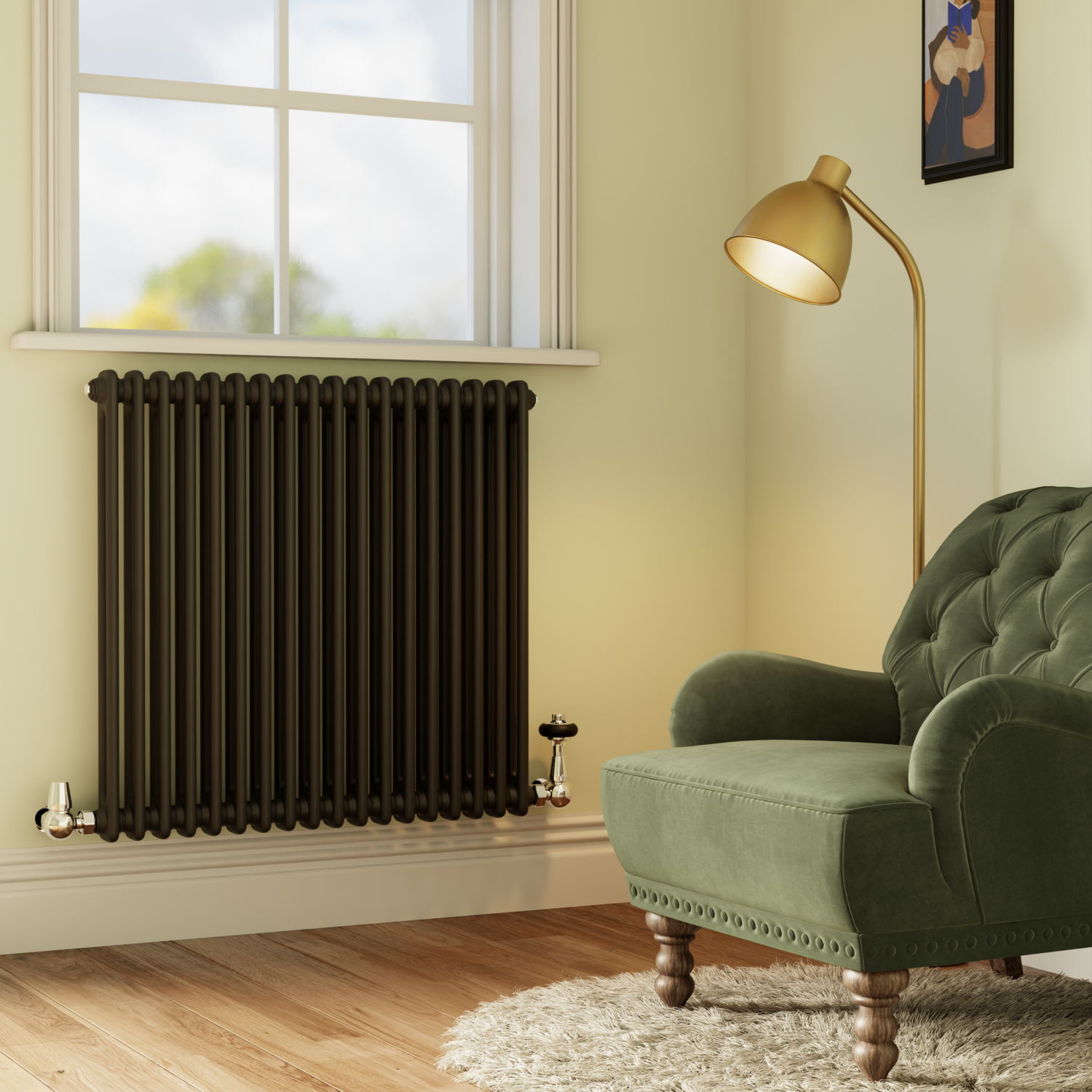 Reggio Midnight Horizontal Double Column Radiator 800X830mm 3713 Btu Cast Iron Style HCD18-800-BCT - Image 3