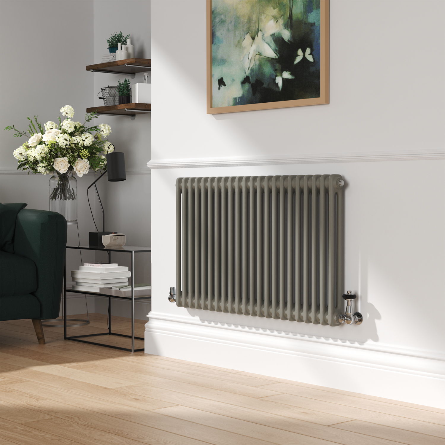 Reggio Grey Smoked Stone Horizontal Double Column Traditional Radiator 600X1010mm 3462 Btu - Cast Iron Style