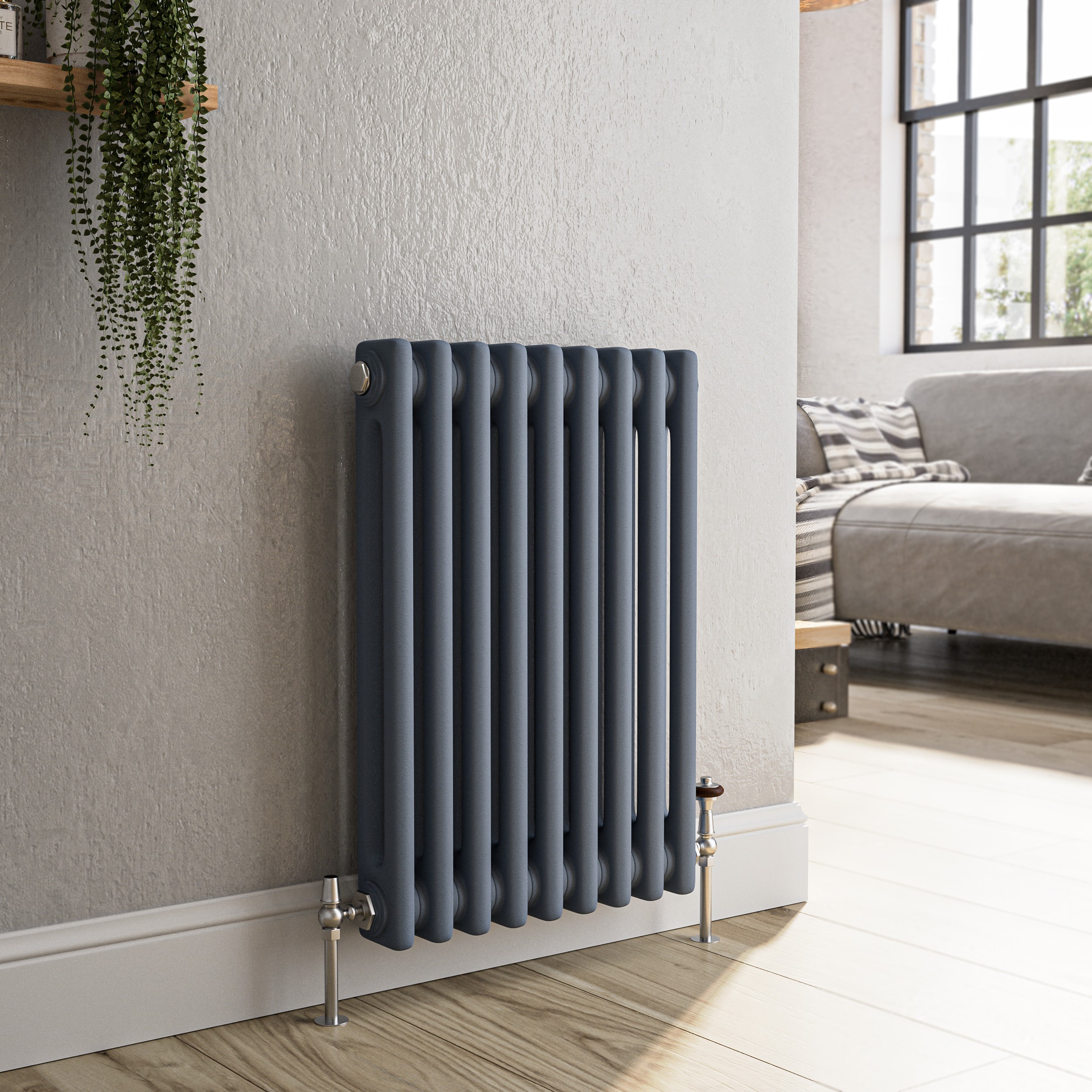 Reggio Anthracite Horizontal Double Column Traditional Radiator 600X425mm 1416 Btu Cast Iron Style HCD9-600-DGCT - Image 3