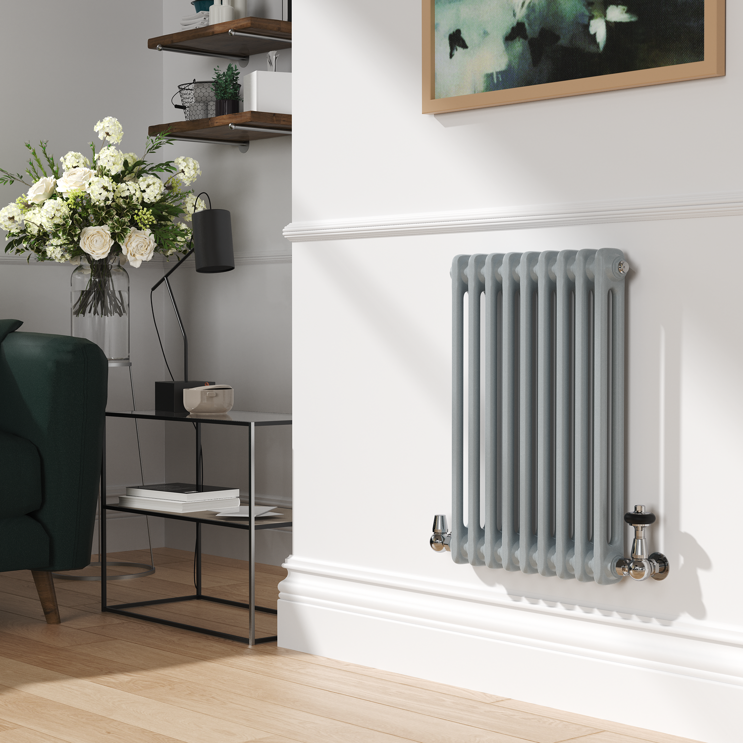 Reggio Salt & Pepper Horizontal Double Column Traditional Radiator 600X425mm 1416 Btu Cast Iron Style HCD9-600-SPCT - Image 3