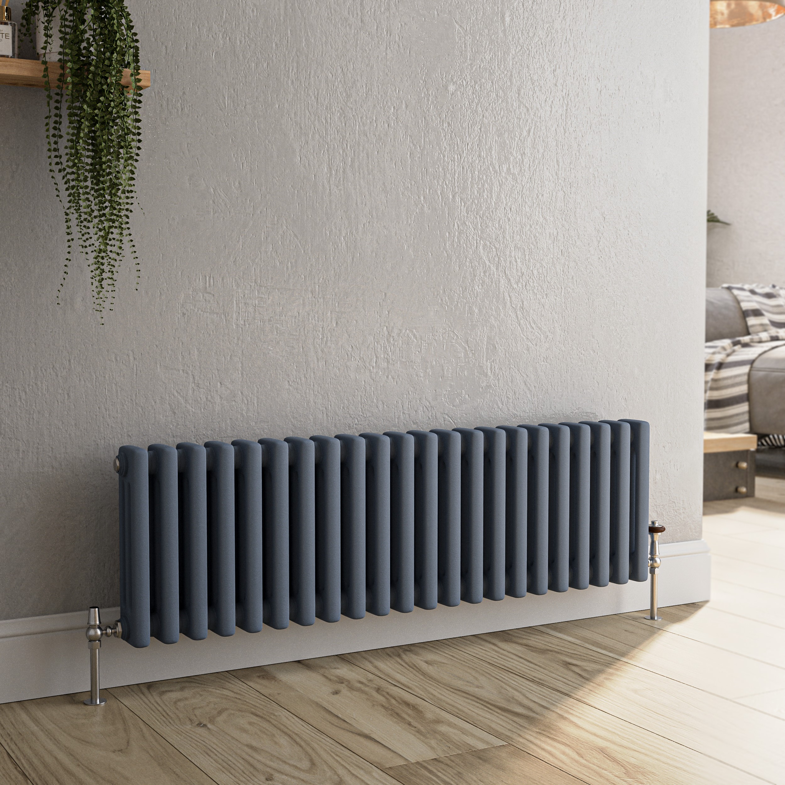 Reggio Grey Anthracite Horizontal Triple Column Traditional Radiator 300X1010mm 2269 Btu - Cast Iron Style