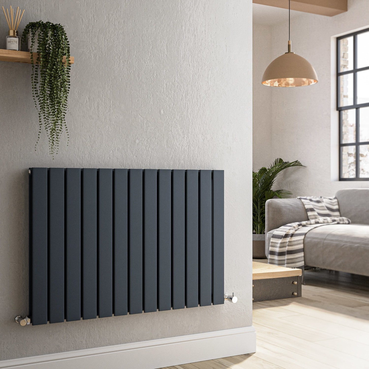 Riace Anthracite Horizontal Flat Designer Radiator 600X884mm Double Panel 3342 Btu - Image 3