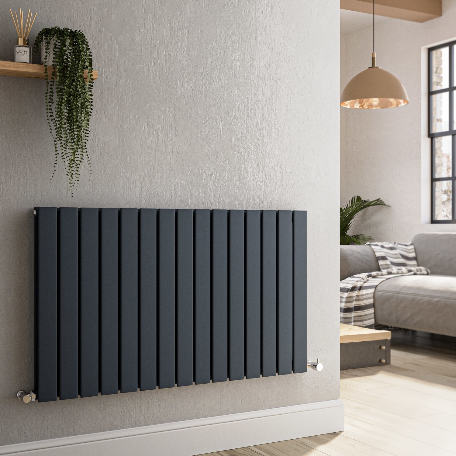 Riace Anthracite Horizontal Flat Designer Radiator 600X1020mm Double Panel 3856 Btu HD15-600-DGCF - Image 3