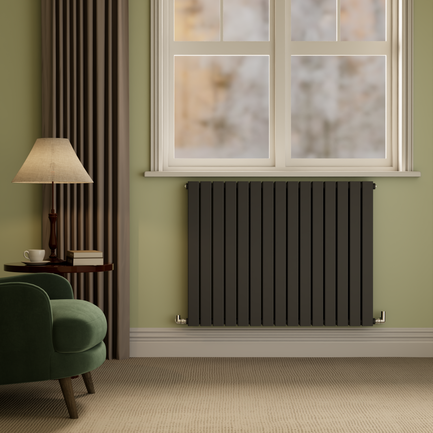 Riace Midnight Horizontal Flat Designer Radiator 800X1020mm Double Panel 4948 Btu HD15-800-BCF - Image 3