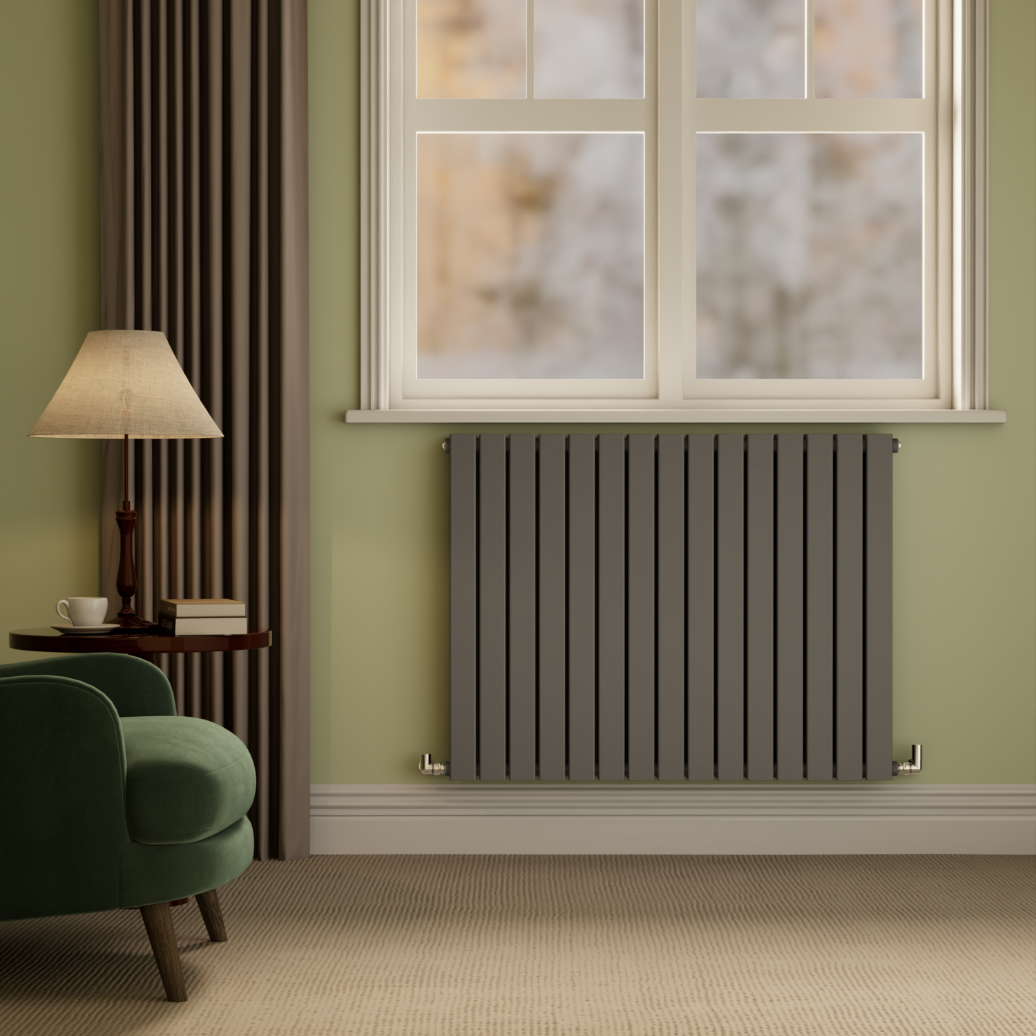 Riace Grey Anthracite Horizontal Flat Designer Radiator 800X1020mm Double Panel 4948 Btu