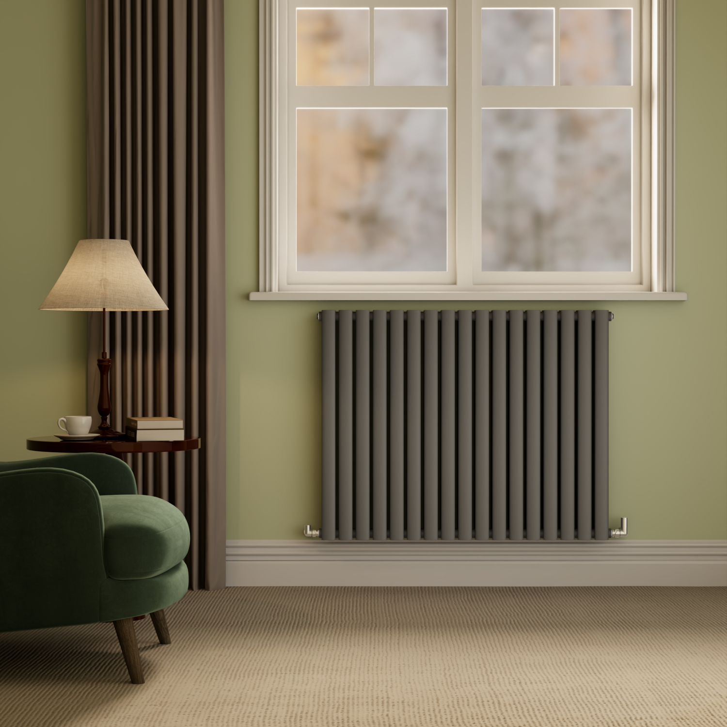 Sorrento Anthracite Horizontal Oval Designer Radiator 800X1003mm Double Panel 5173 Btu - Image 3