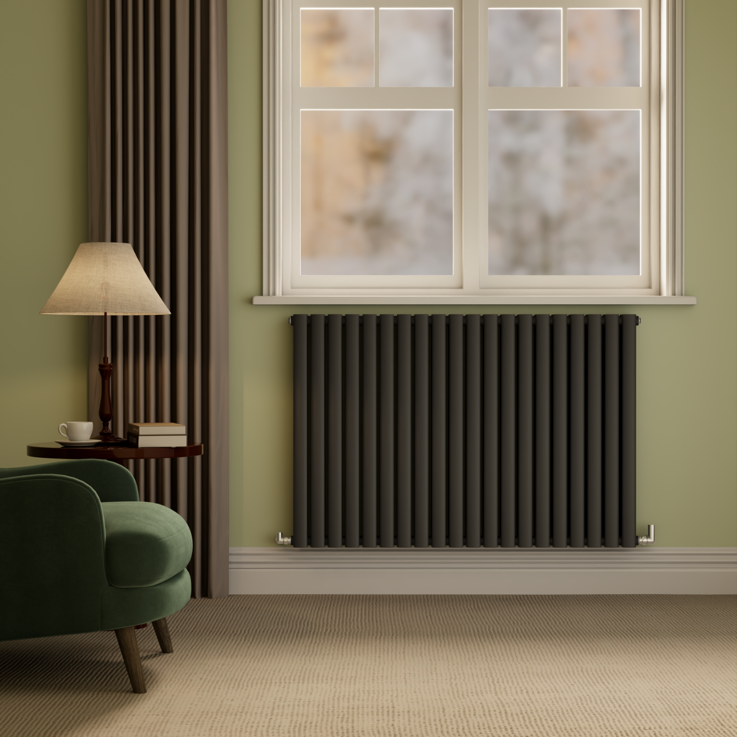 Sorrento Midnight Horizontal Oval Designer Radiator 800X1180mm Double Panel 6087 Btu HD20-800-BCO - Image 3