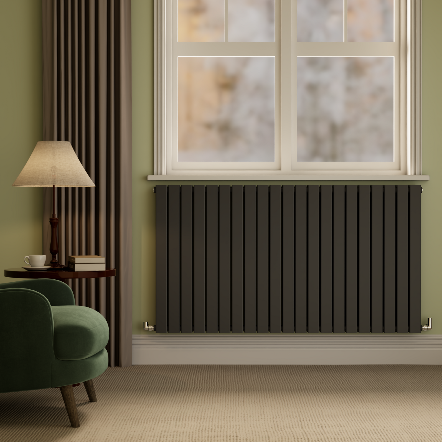Riace Black Midnight Horizontal Flat Designer Radiator 800X1428mm Double Panel 6926 Btu