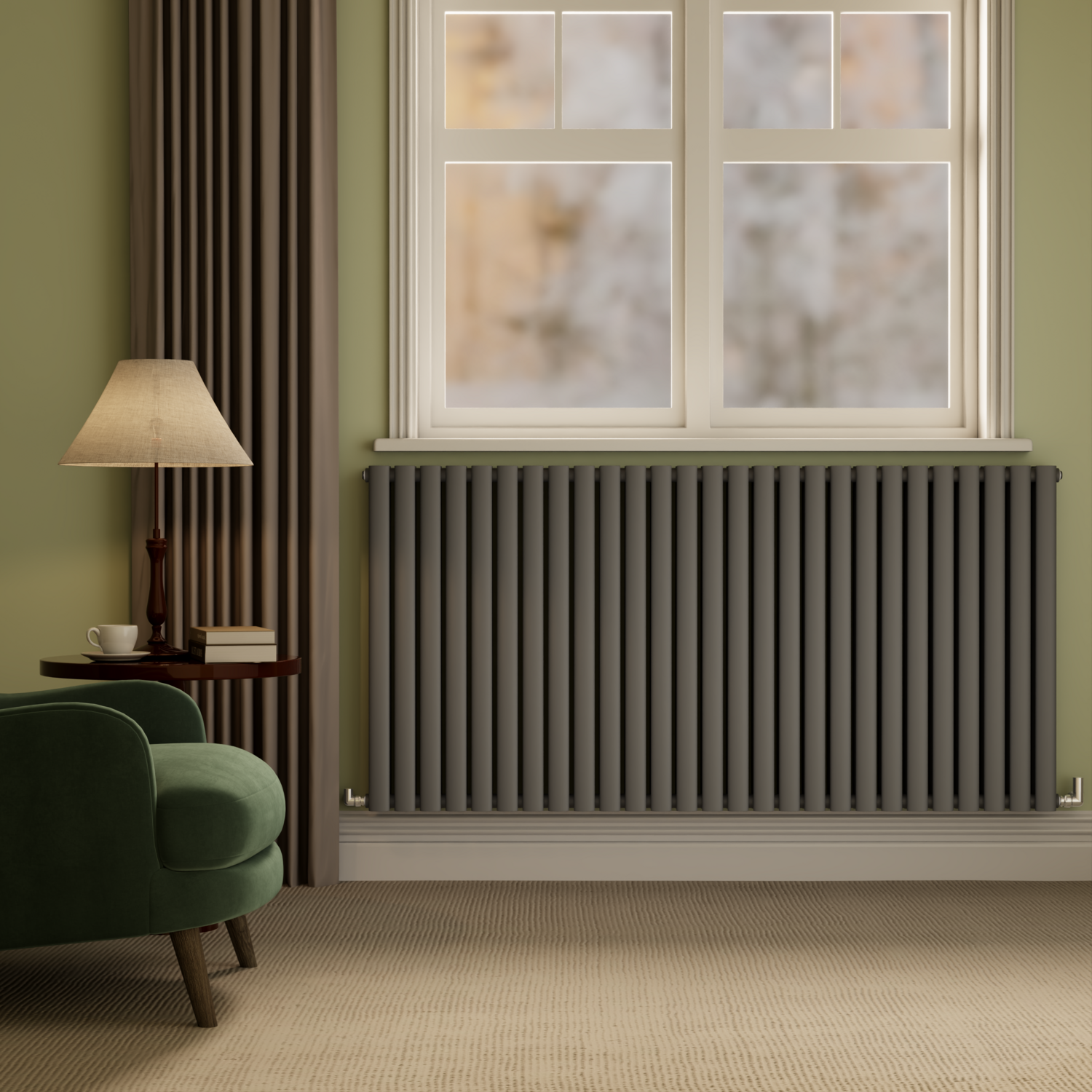 Sorrento Anthracite Horizontal Oval Designer Radiator 800X1593mm Double Panel 8218 Btu HD27-800-DGCO - Image 3