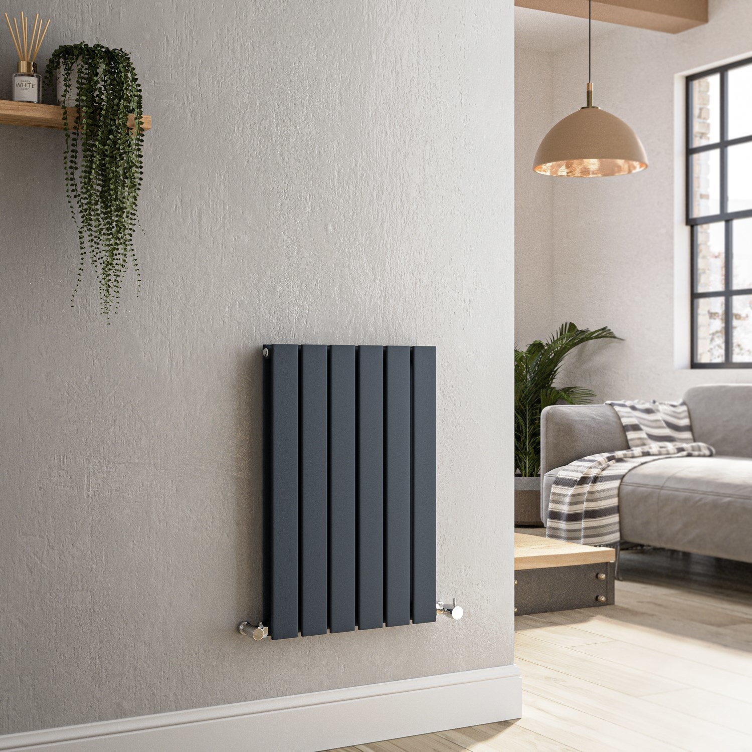 Riace Anthracite Horizontal Flat Designer Radiator 600X408mm Double Panel 1542 Btu HD6-600-DGCF - Image 3