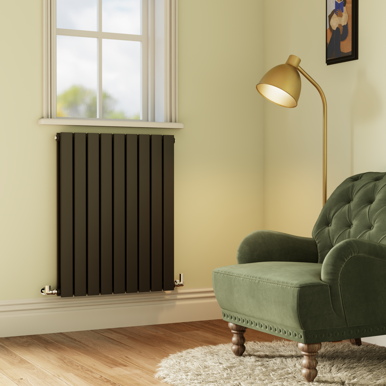 Riace Midnight Horizontal Flat Designer Radiator 800X612mm Double Panel 2970 Btu HD9-800-BCF - Image 3