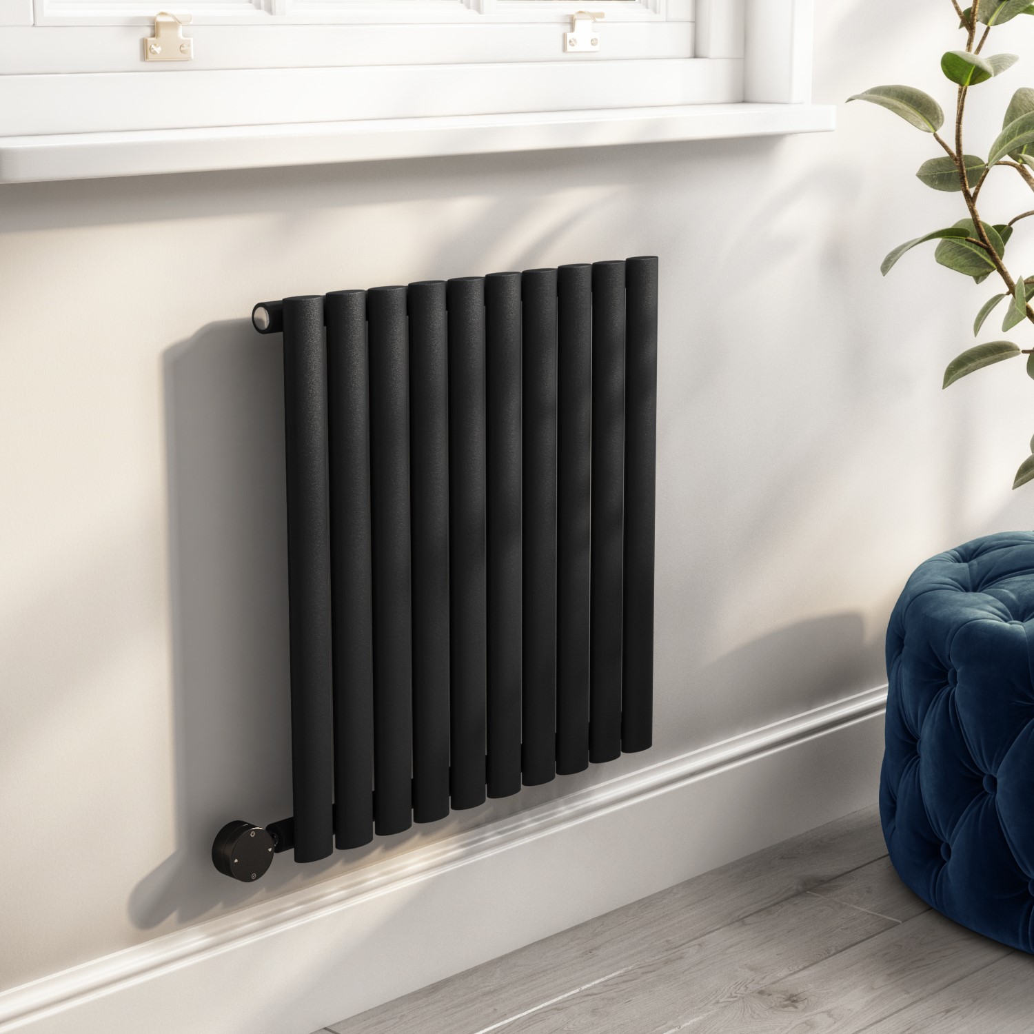 Electriq Black Midnight Horizontal Smart Electric Radiator With Wi-Fi Thermostat - 600W - H600xw590mm - Bathroom Safe - Image 3