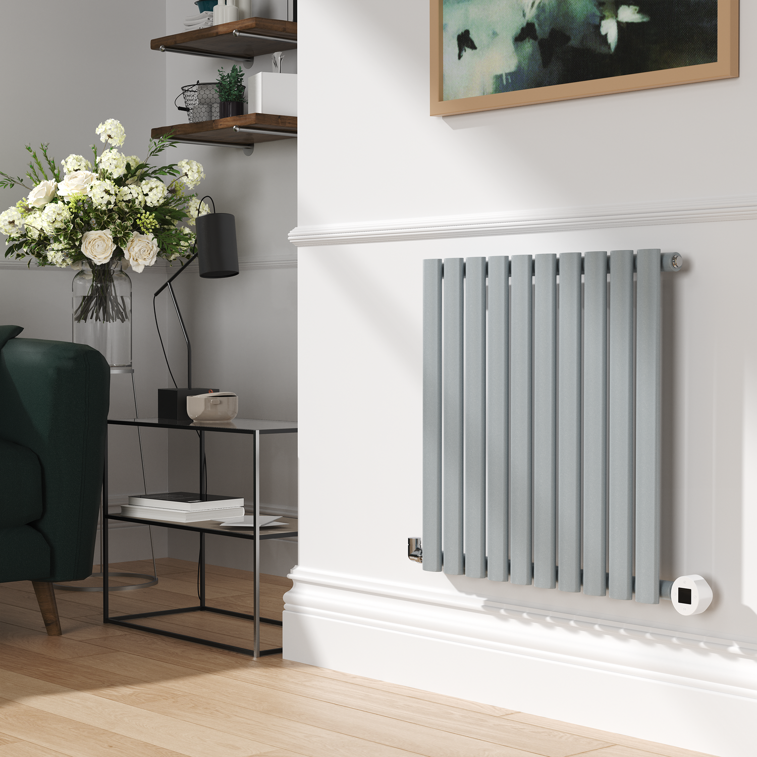 Electriq Grey Salt & Pepper Horizontal Smart Electric Radiator With Wi-Fi Thermostat - 1.2Kw - H600xw590 - Bathroom Safe - Image 3