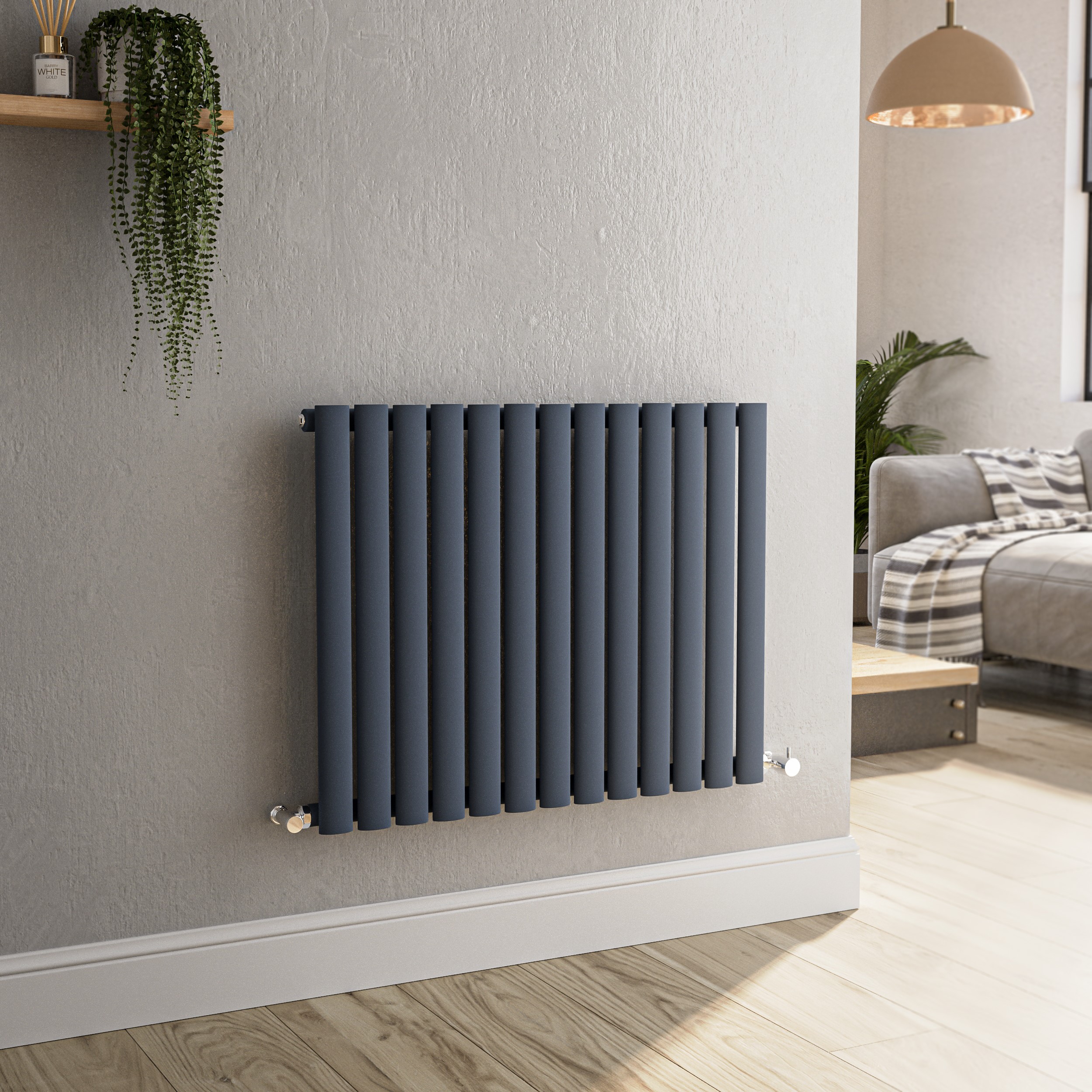 Sorrento Anthracite Horizontal Oval Designer Radiator 600X767mm Single Panel 2049 Btu HS13-600-DGCO - Image 3