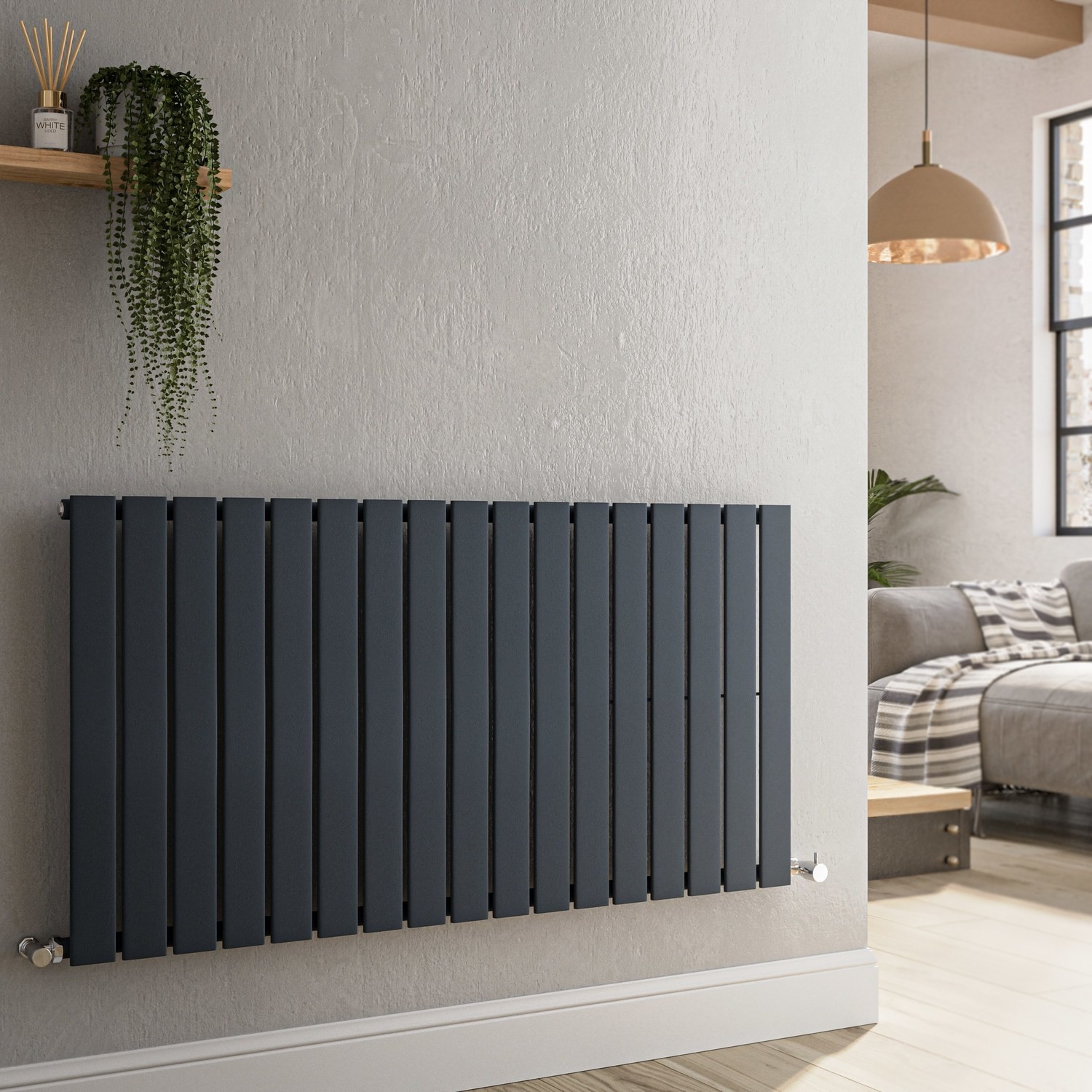 Riace Anthracite Horizontal Flat Designer Radiator 600X1156mm Single Panel 2701 Btu - Image 3