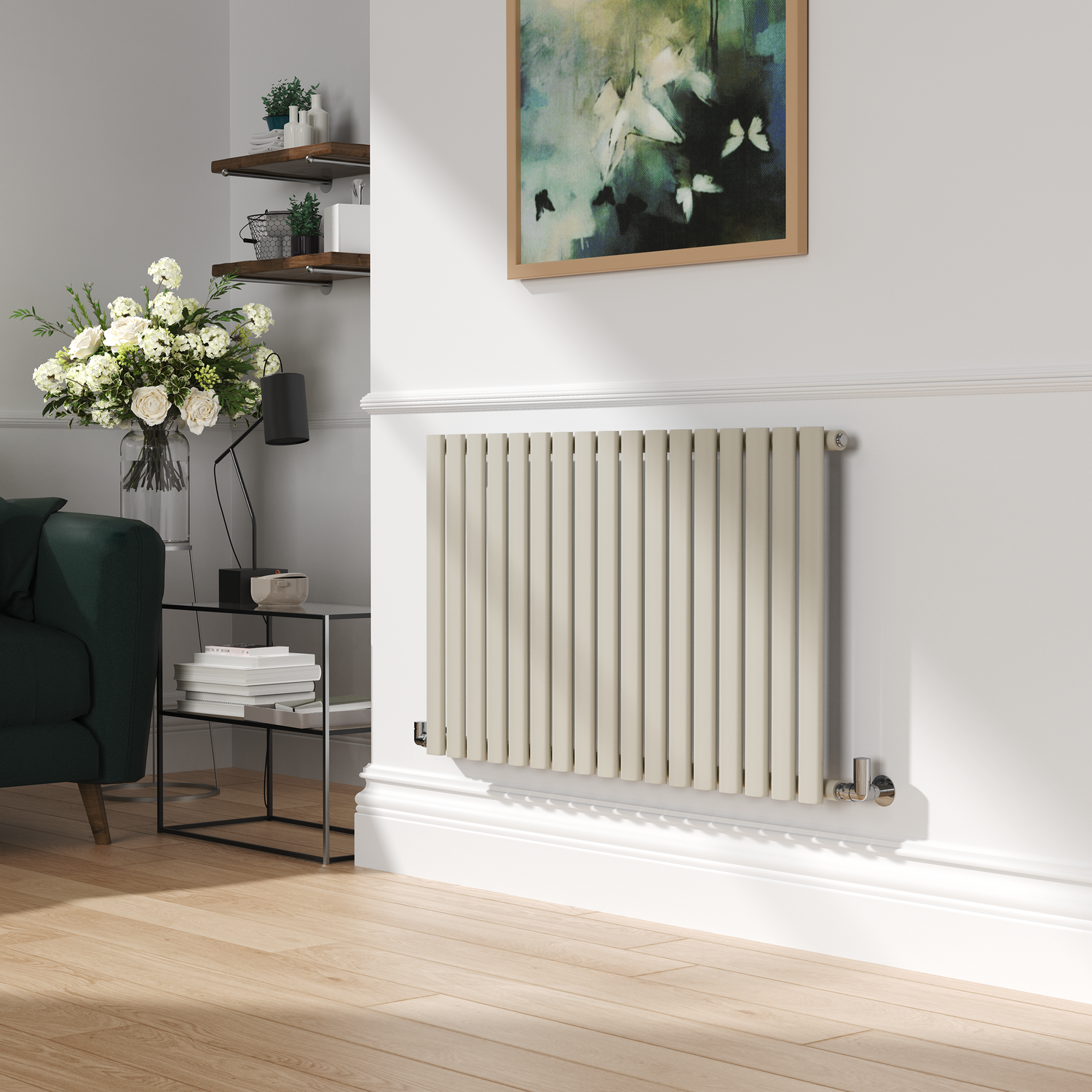 Sorrento Linen Horizontal Oval Designer Radiator 600X1003mm Single Panel 2679 Btu