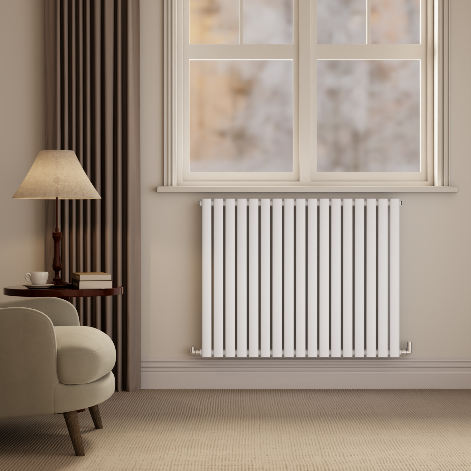 Sorrento Horizontal Oval Designer Radiator 800X1003mm Single Panel 3311 Btu HS17-800-WCO - Image 3