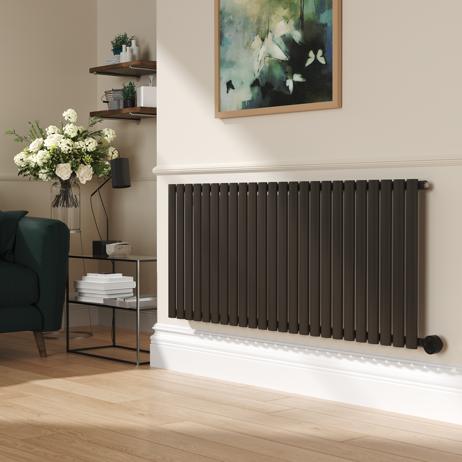 Electriq Brown Russet Horizontal Smart Electric Radiator With Wi-Fi Thermostat - 2Kw - H600xw1410 - Bathroom Safe