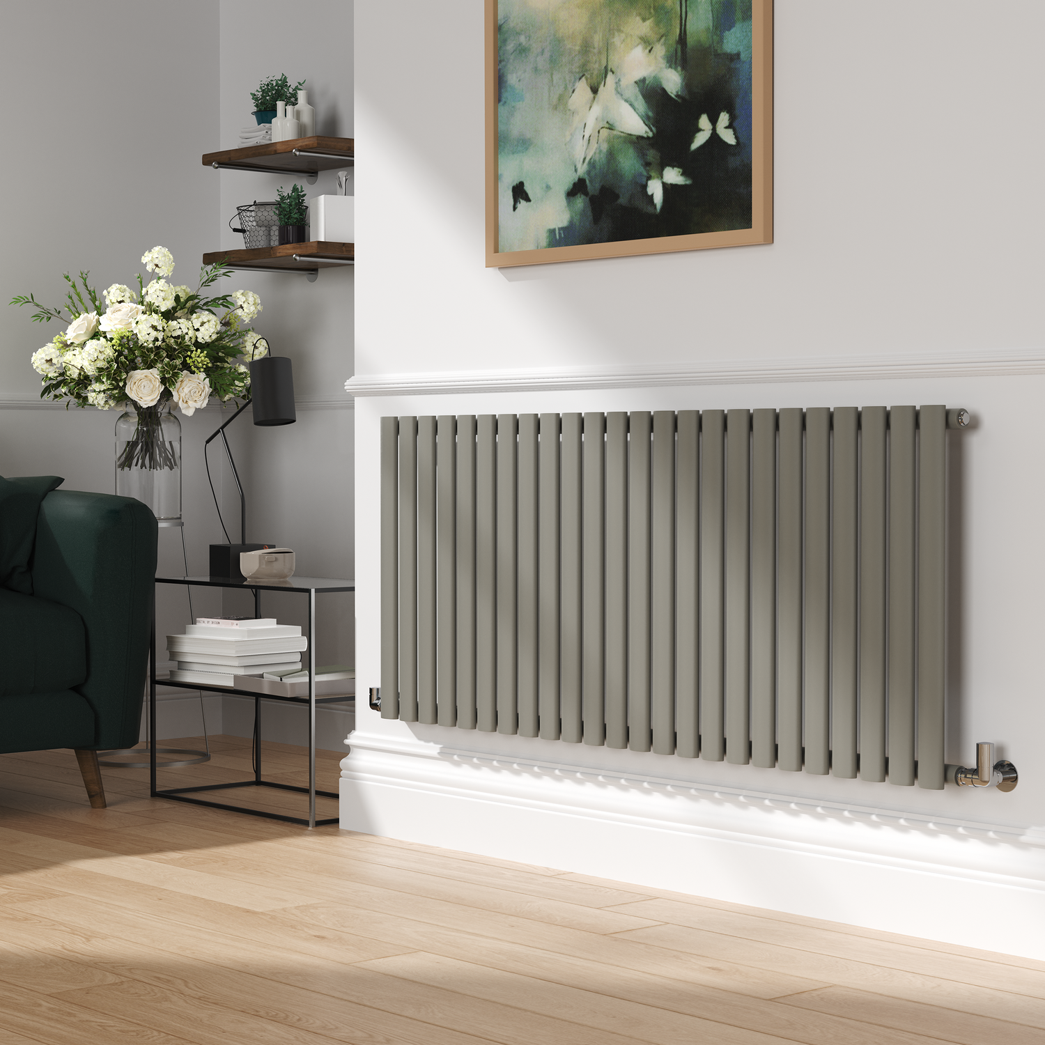 Sorrento Grey Smoked Stone Horizontal Oval Designer Radiator 600X1416mm Single Panel 3783 Btu