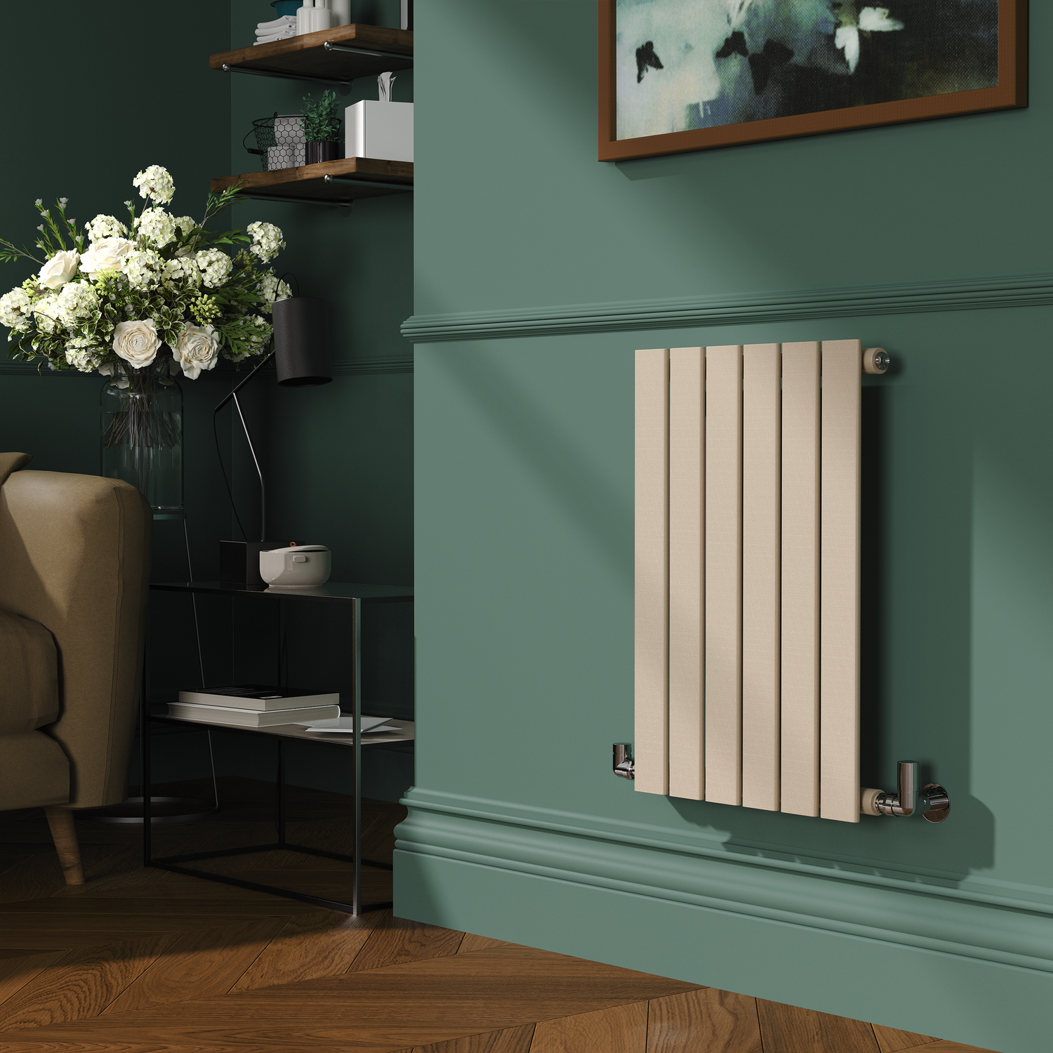 Riace Beige Cleopatra Horizontal Flat Designer Radiator 600X408mm Single Panel 953 Btu