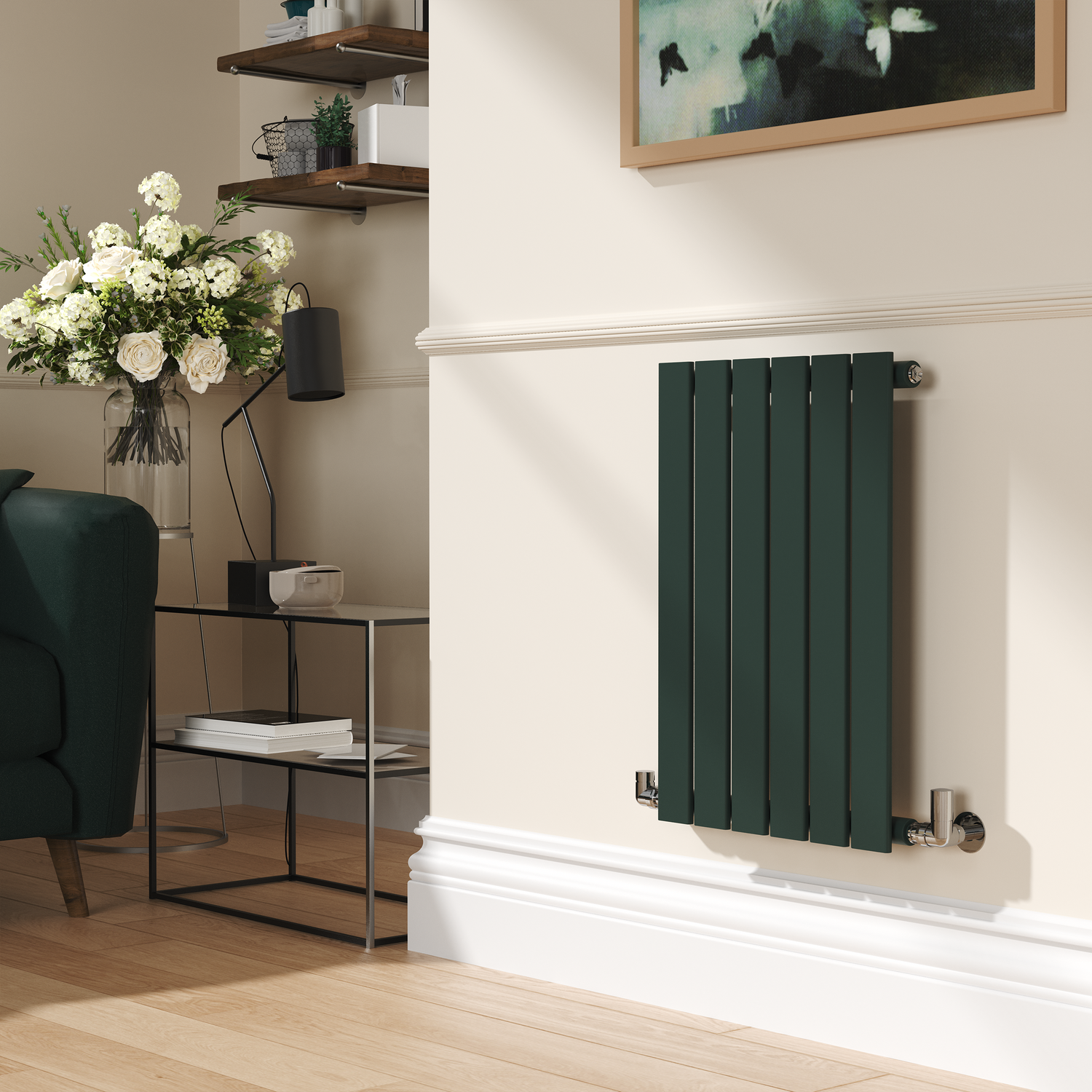 Riace Evergreen Horizontal Flat Designer Radiator 600X408mm Single Panel 953 Btu HS6-600-EGCF - Image 3