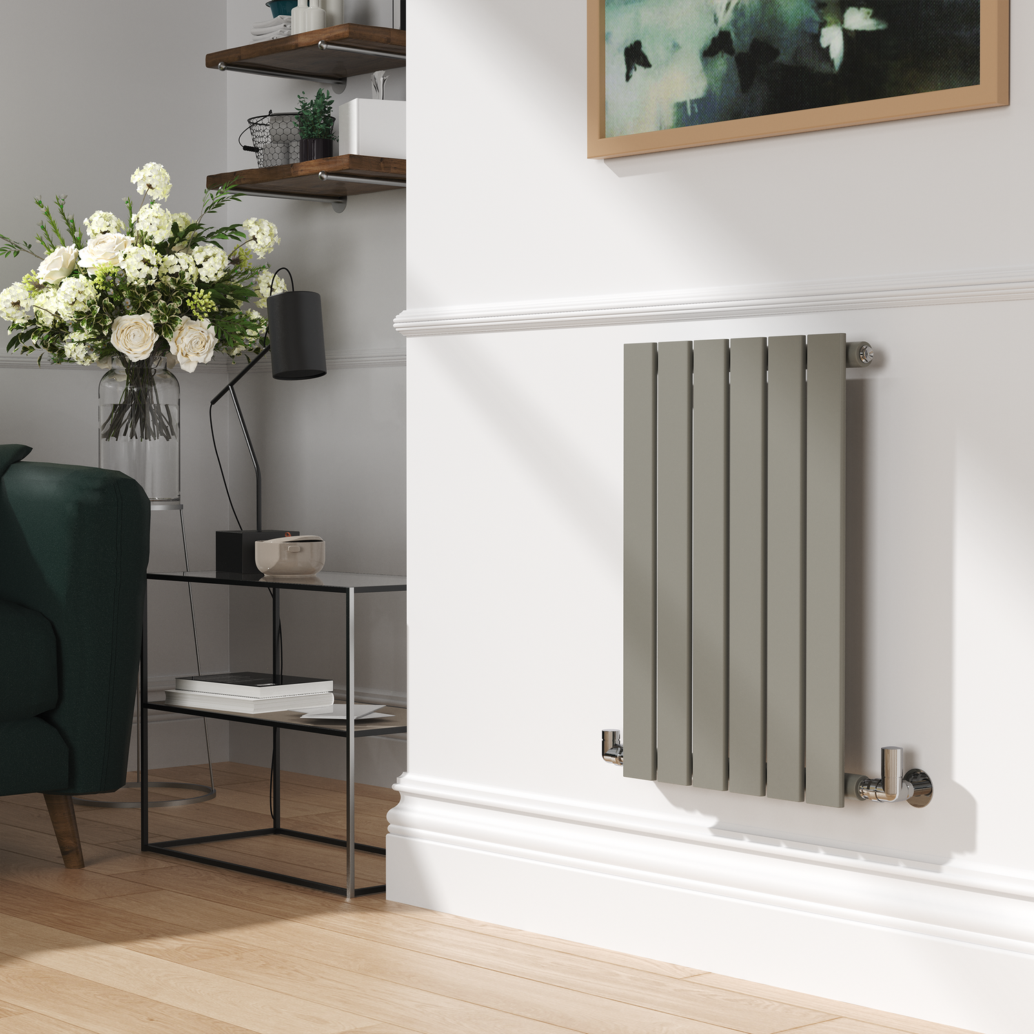 Riace Grey Smoked Stone Horizontal Flat Designer Radiator 600X408mm Single Panel 953 Btu