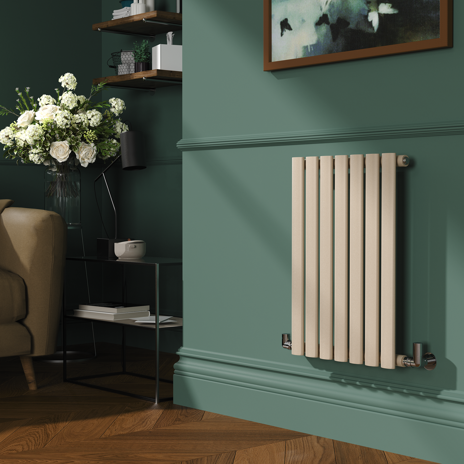 Sorrento Beige Cleopatra Horizontal Oval Designer Radiator 600X413mm Single Panel 1103 Btu