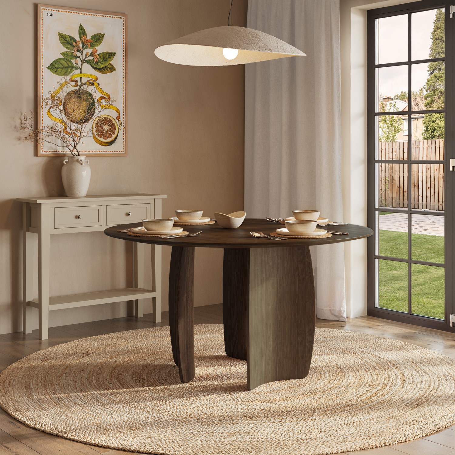 Leona Round Walnut Curved Leg Dining Table Seats 6 LOA006 - Image 3
