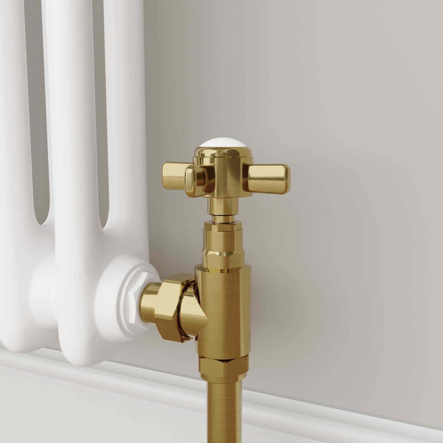 Elego Brushed Brass Maesta Traditional Manual Angled Radiator Valves (Pair)