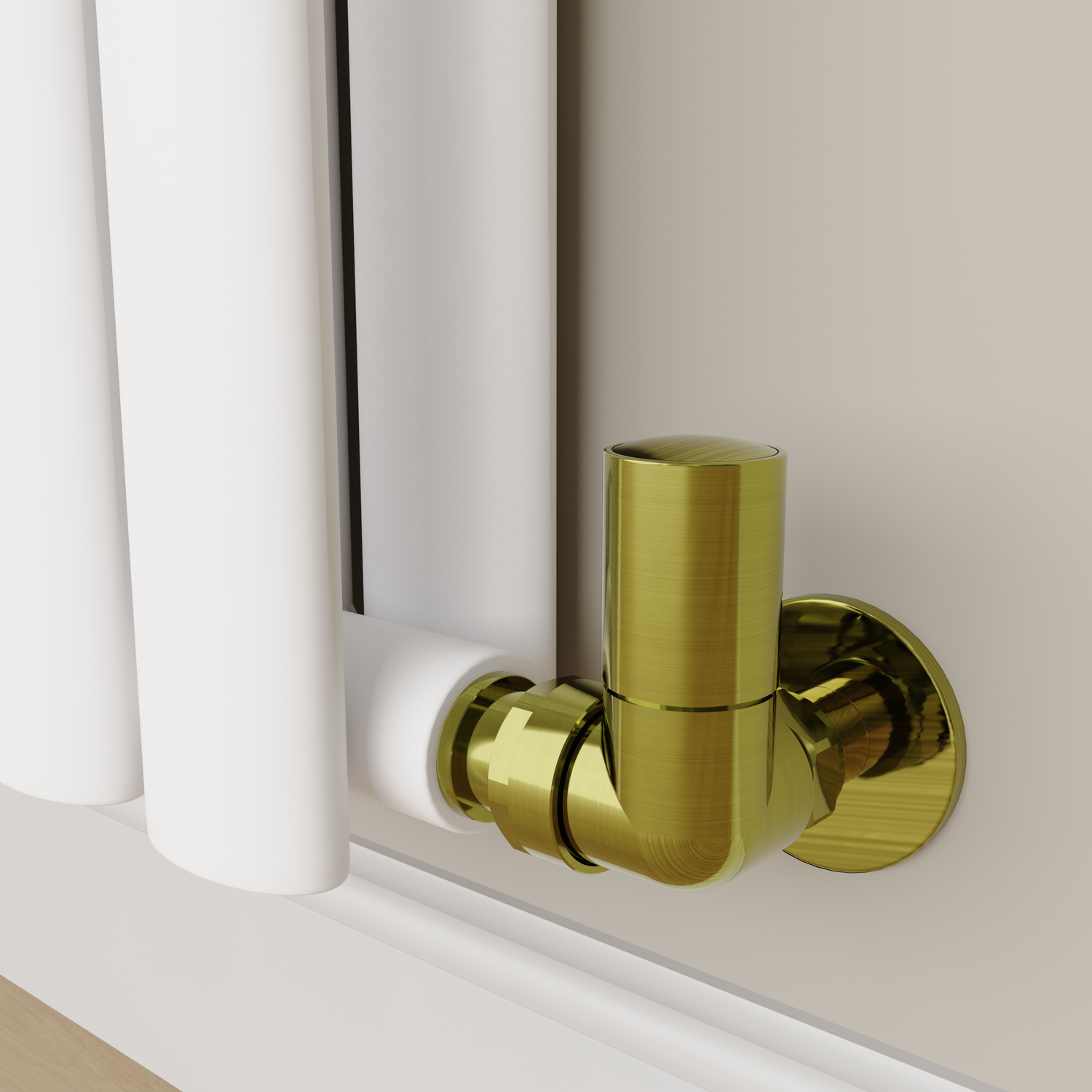 Elego Brass Brushed Modern Manual Corner Radiator Valves With Lockshield - Image 3