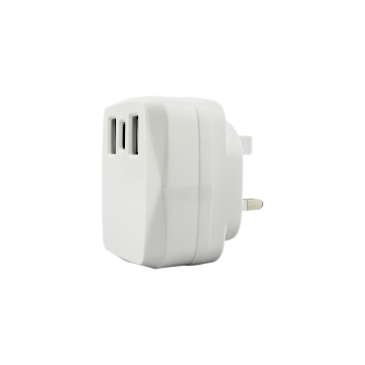 Dual USB 18W Mains Charger 2 x USB 1 x USB-C in White