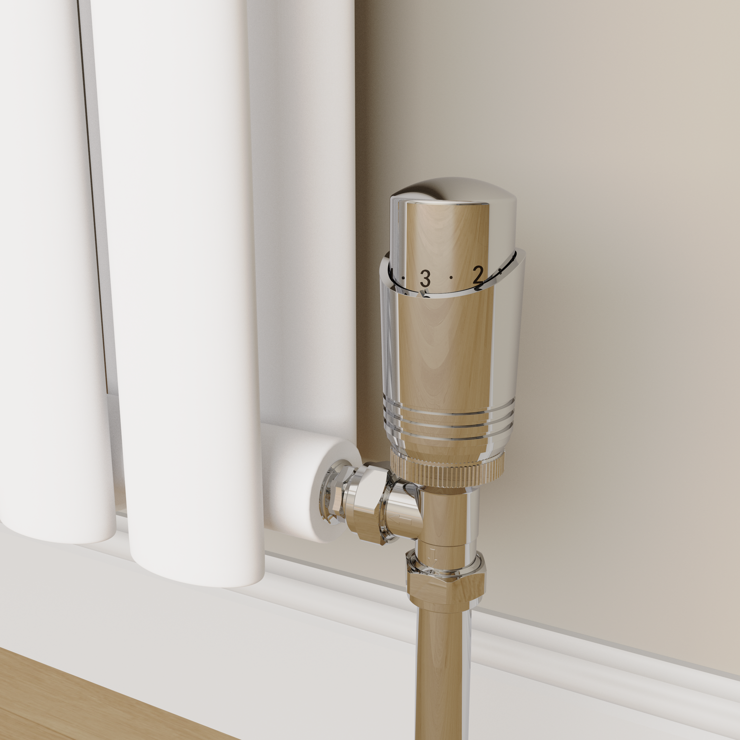 Elego Chrome Modern Trv Angled Thermostatic Radiator Valves With Lockshield - Image 3