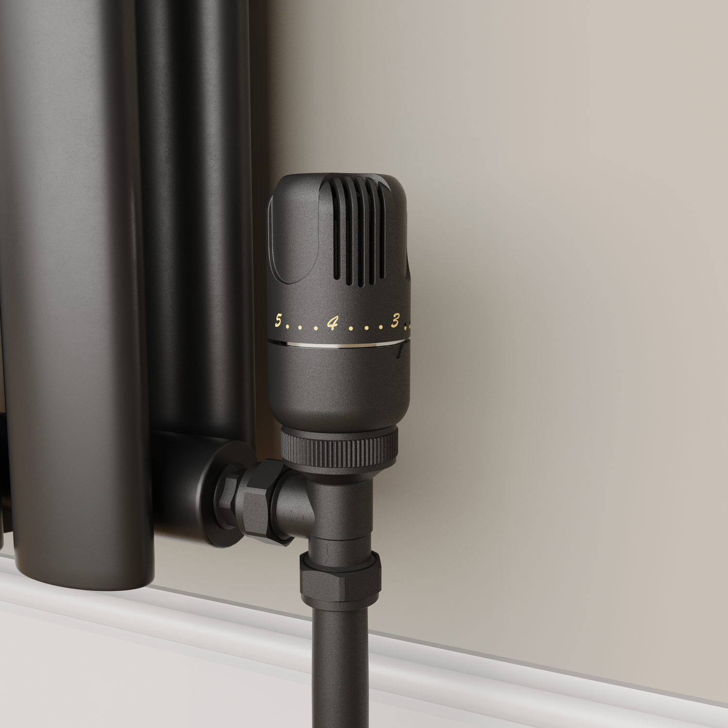 Elego Matte Black Modern Trv Angled Thermostatic Radiator Valves With Lockshield