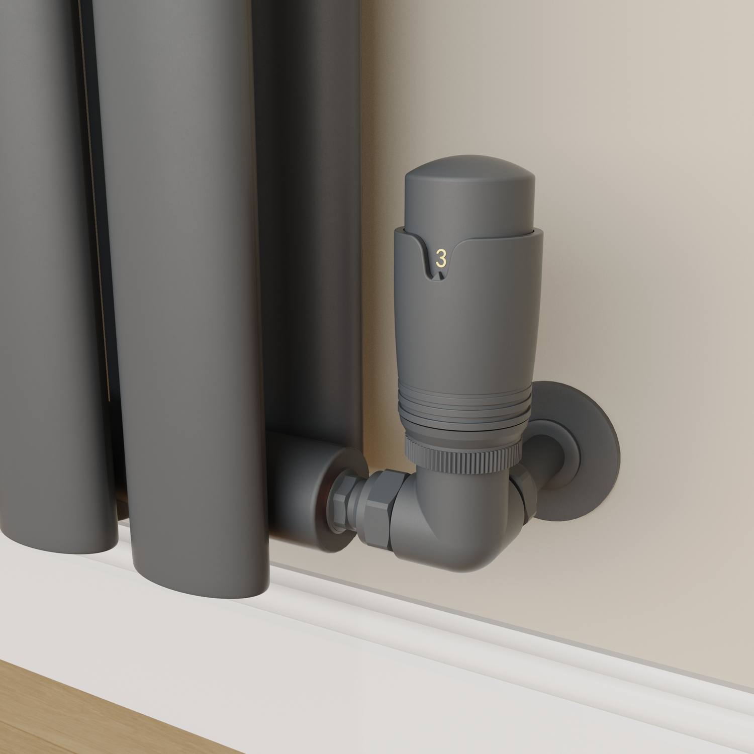 Elego  Gray Modern Trv Corner Thermostatic Radiator Valves With Lockshield TRV-CN-1AG - Image 3