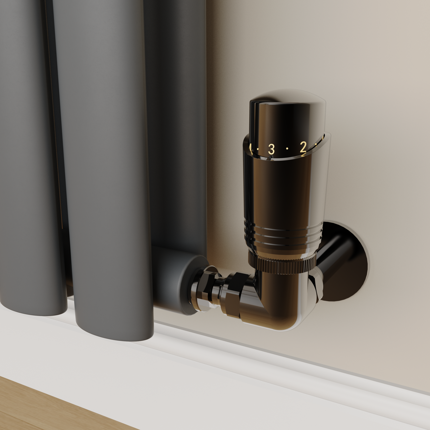 Elego Black Nickel Modern Trv Corner Thermostatic Radiator Valves With Lockshield - Image 3