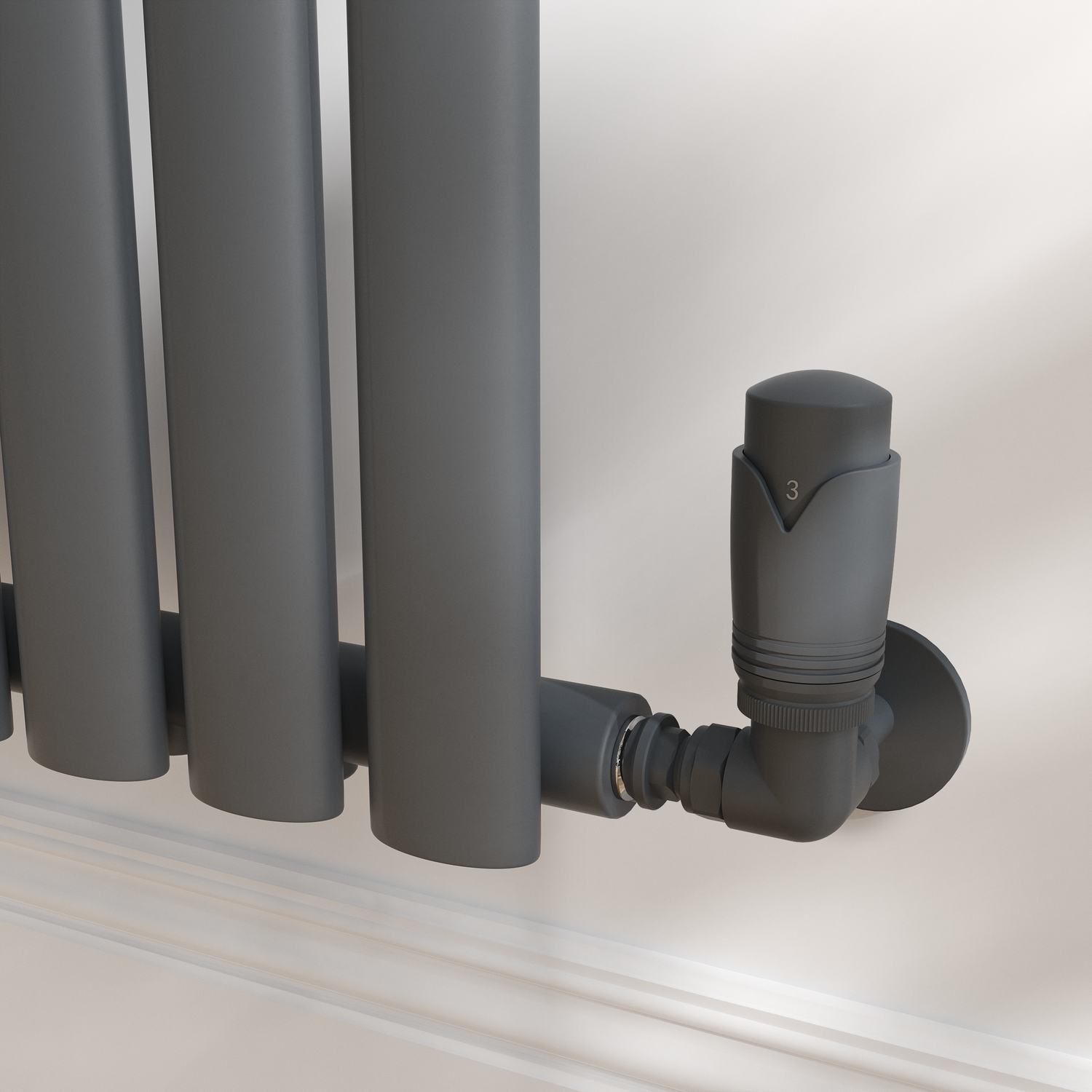 Elego Gray Modern Trv Corner Thermostatic Radiator Valves With Lockshield TRV-CN-3AG - Image 3
